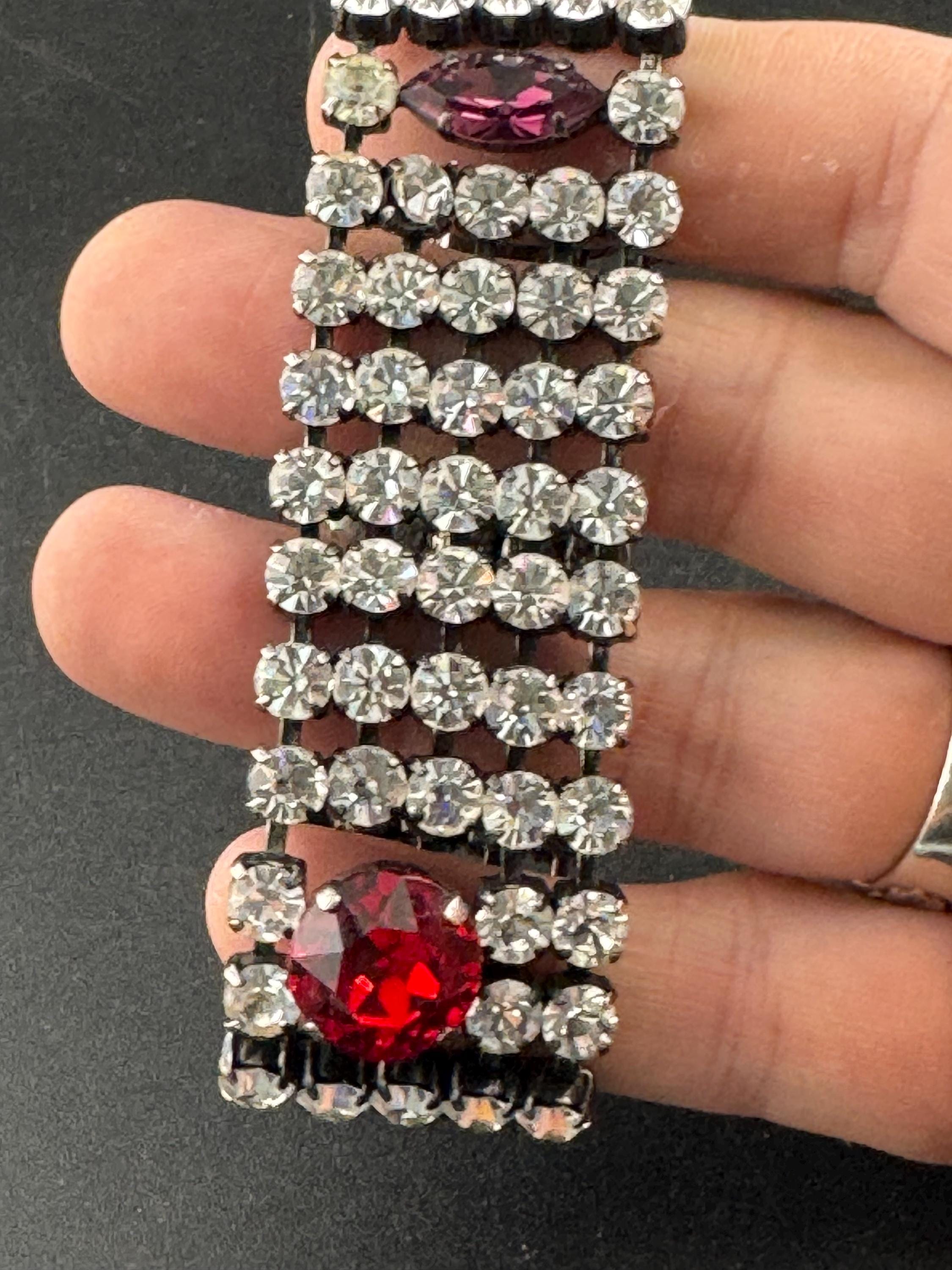 Wide Clear coloured Rhinestone wide Diamanté cocktail Bracelet art Deco style