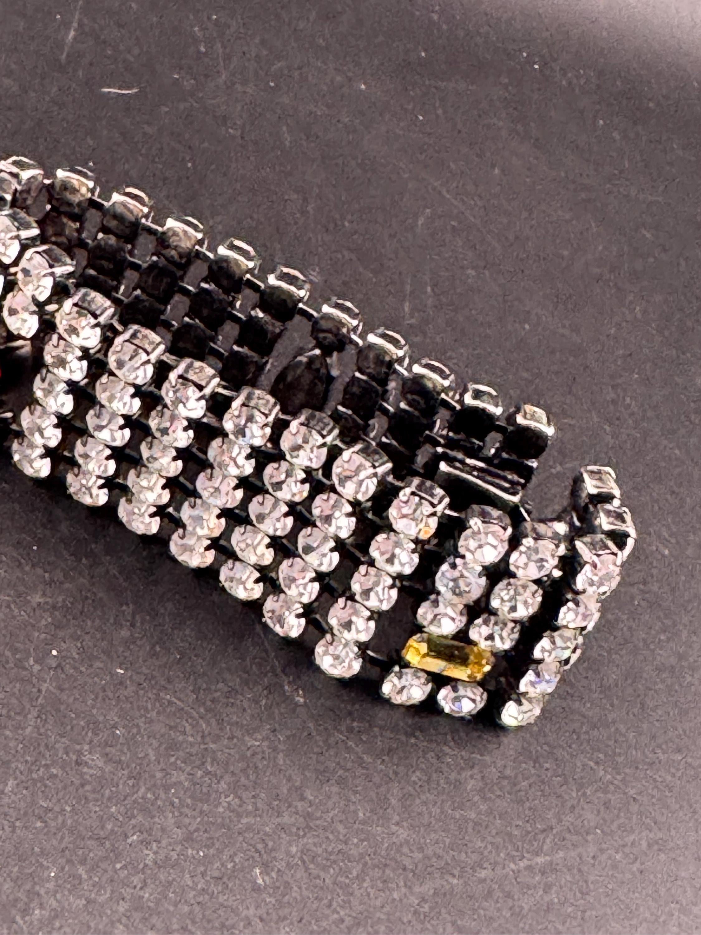 Wide Clear coloured Rhinestone wide Diamanté cocktail Bracelet art Deco style