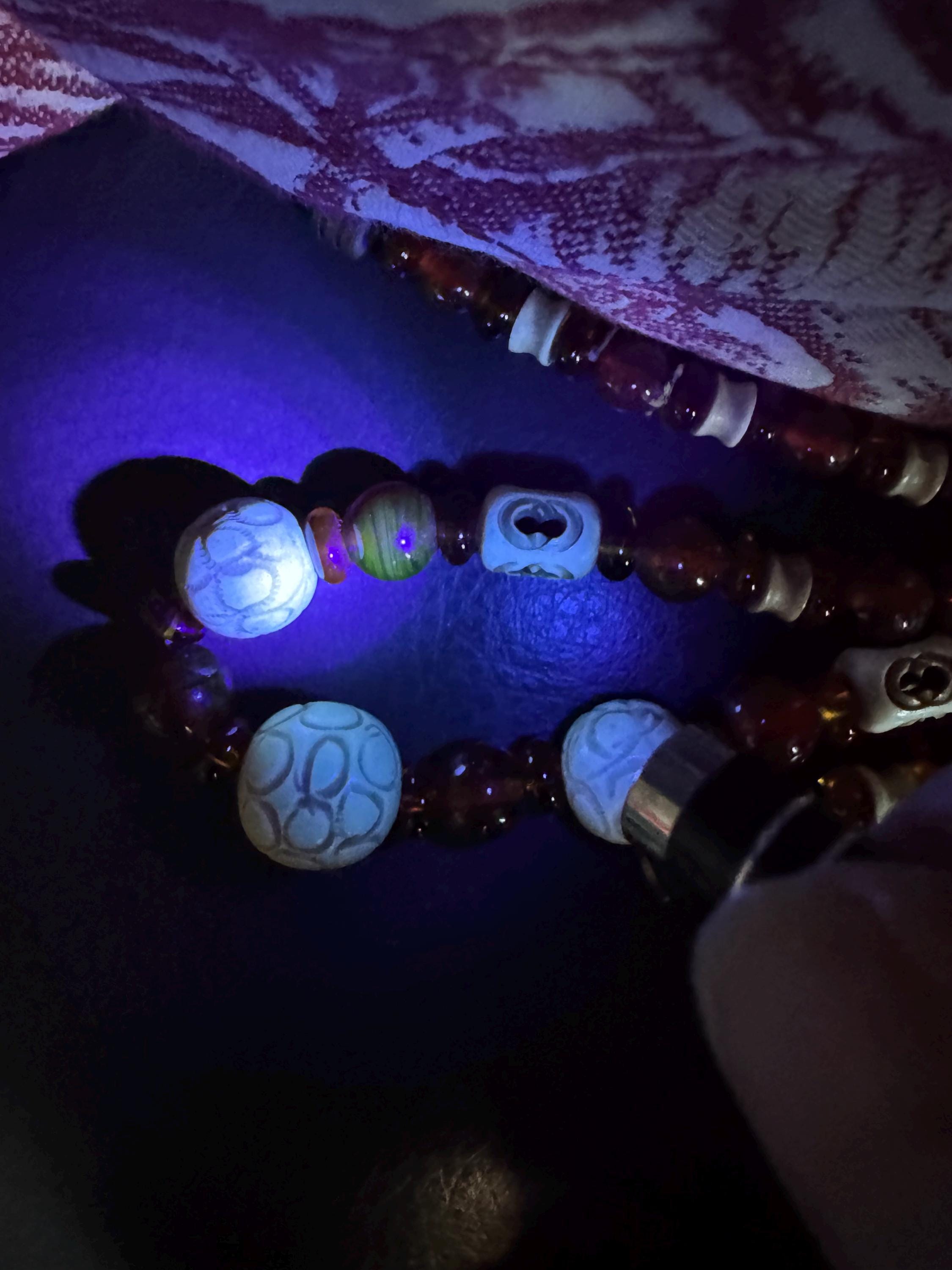 antique Louis rousselet brown cream beaded collar necklace , uv reactive