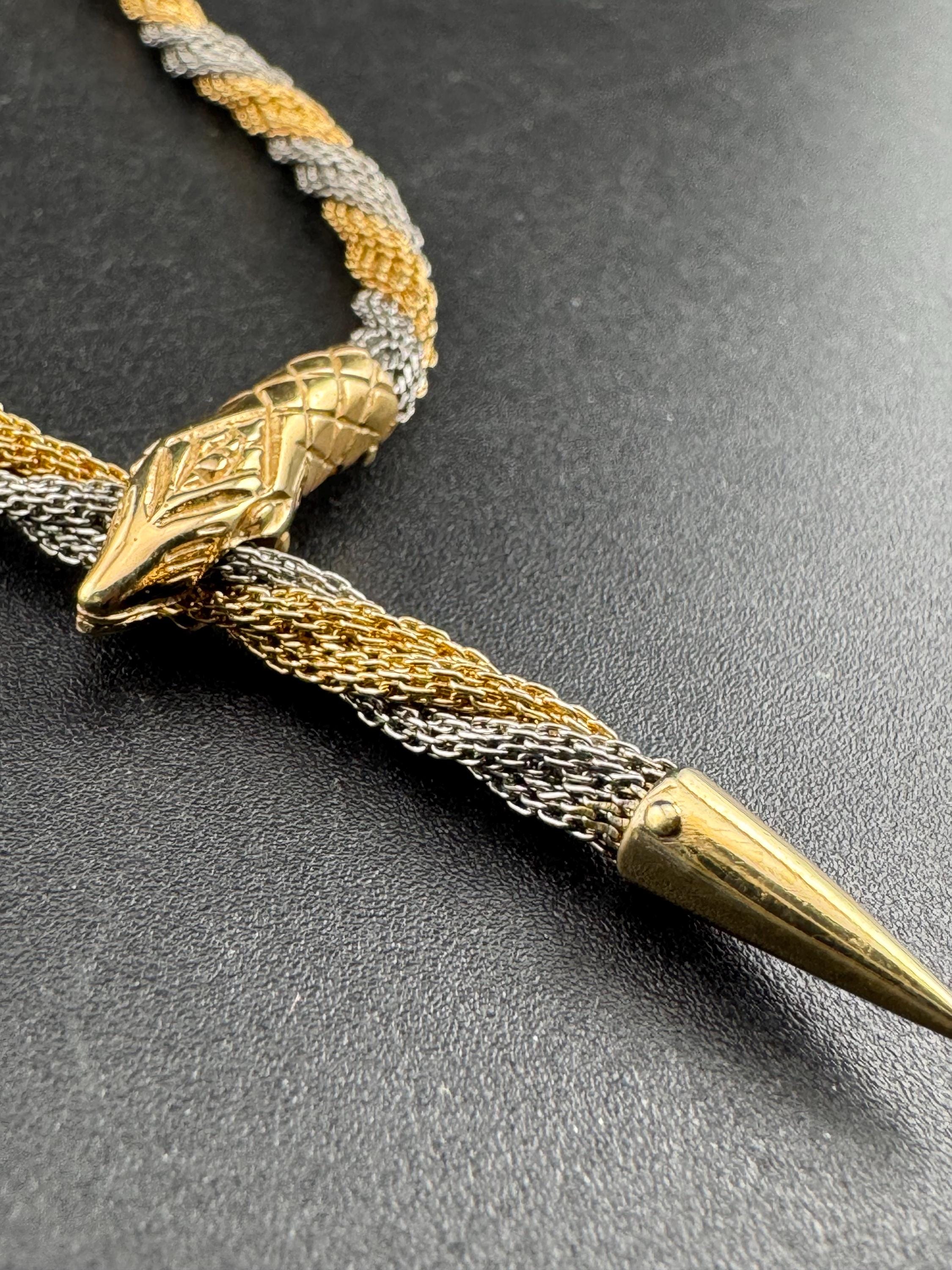 Vintage snake choker necklace, silver and gold tone twisted metal