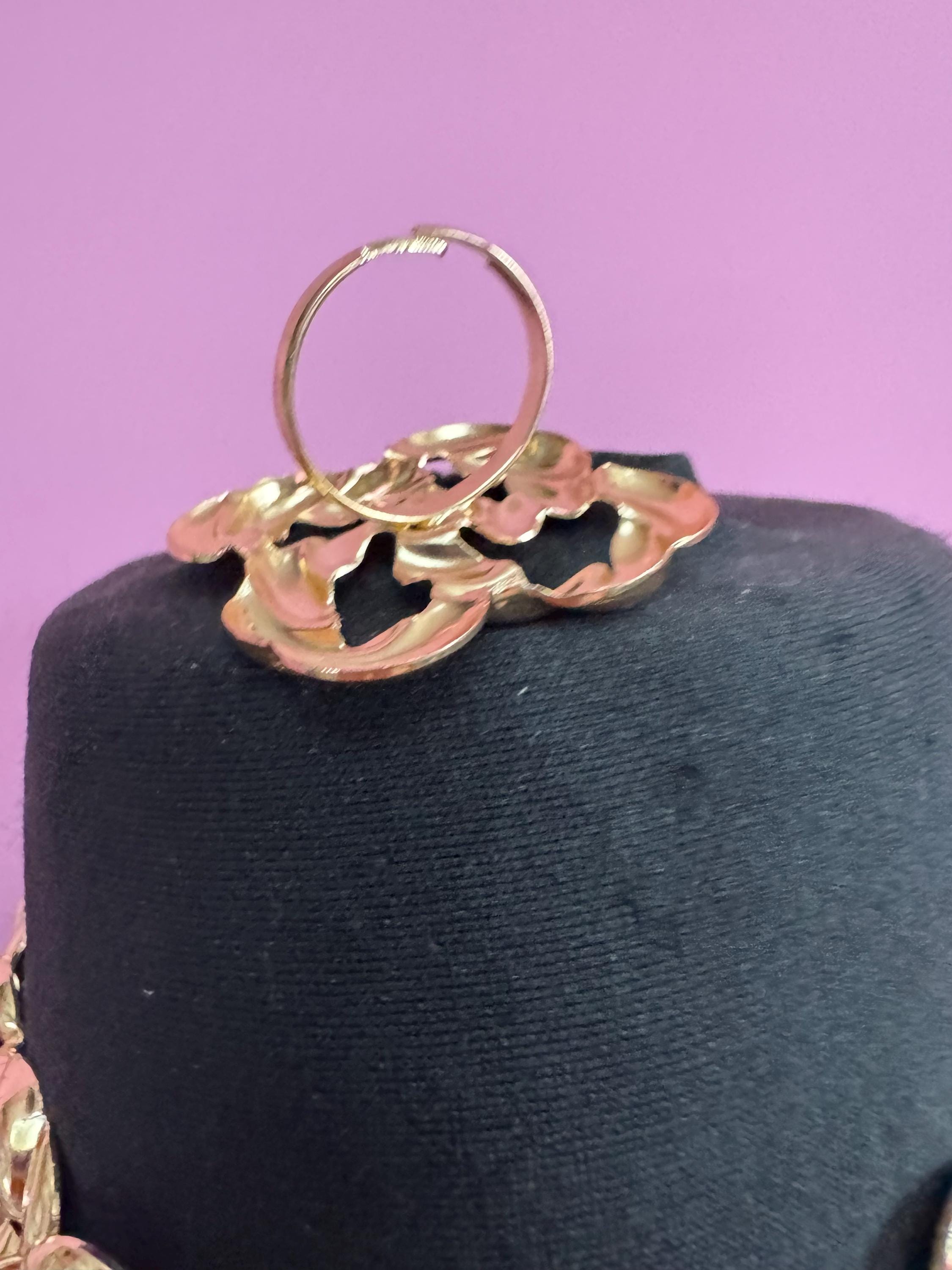 Retro chunky necklace and bracelet ring and earring jewellery set, lightweight stamped metal