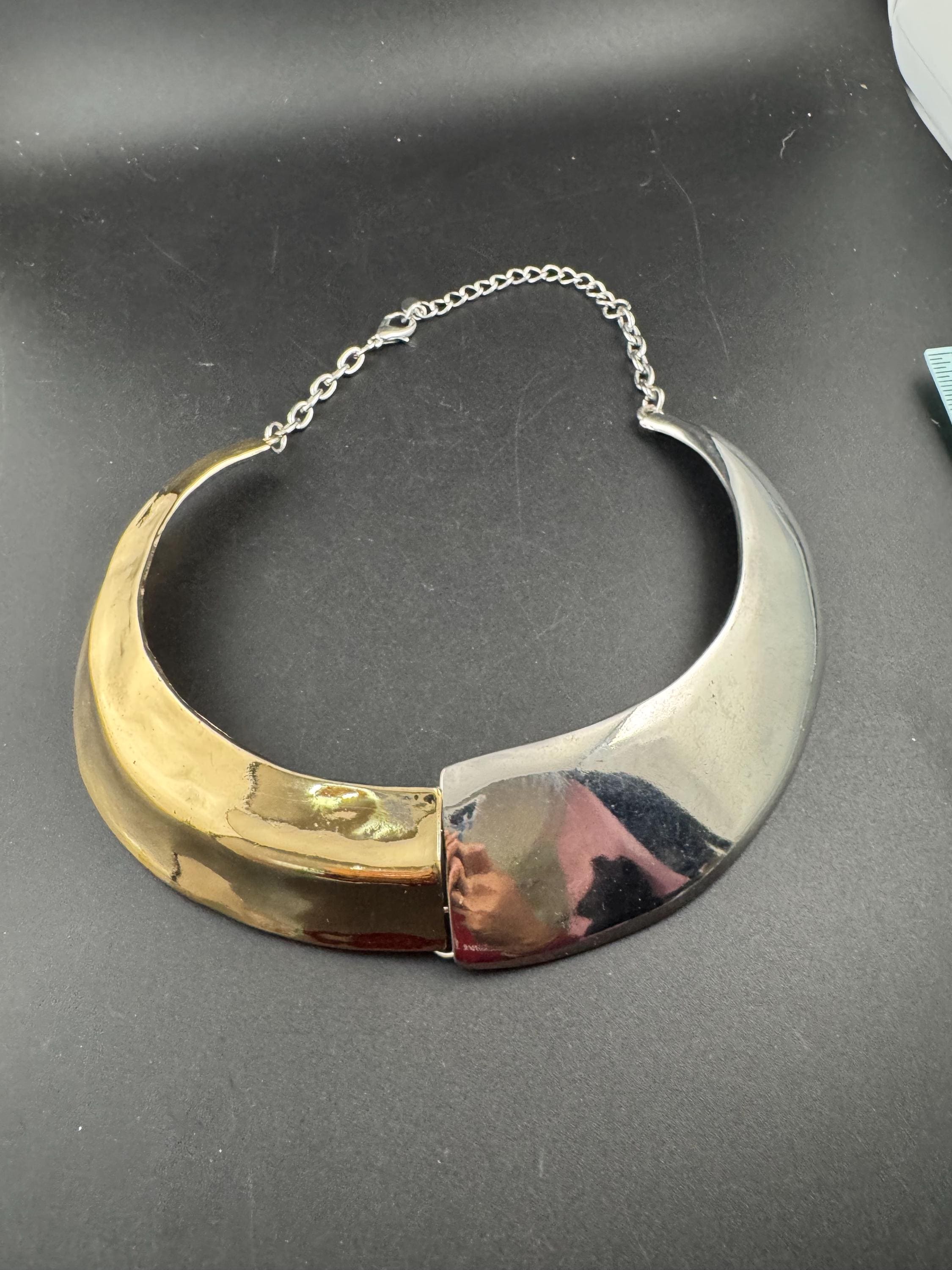 Retro silver gold wide link Choker collar necklace