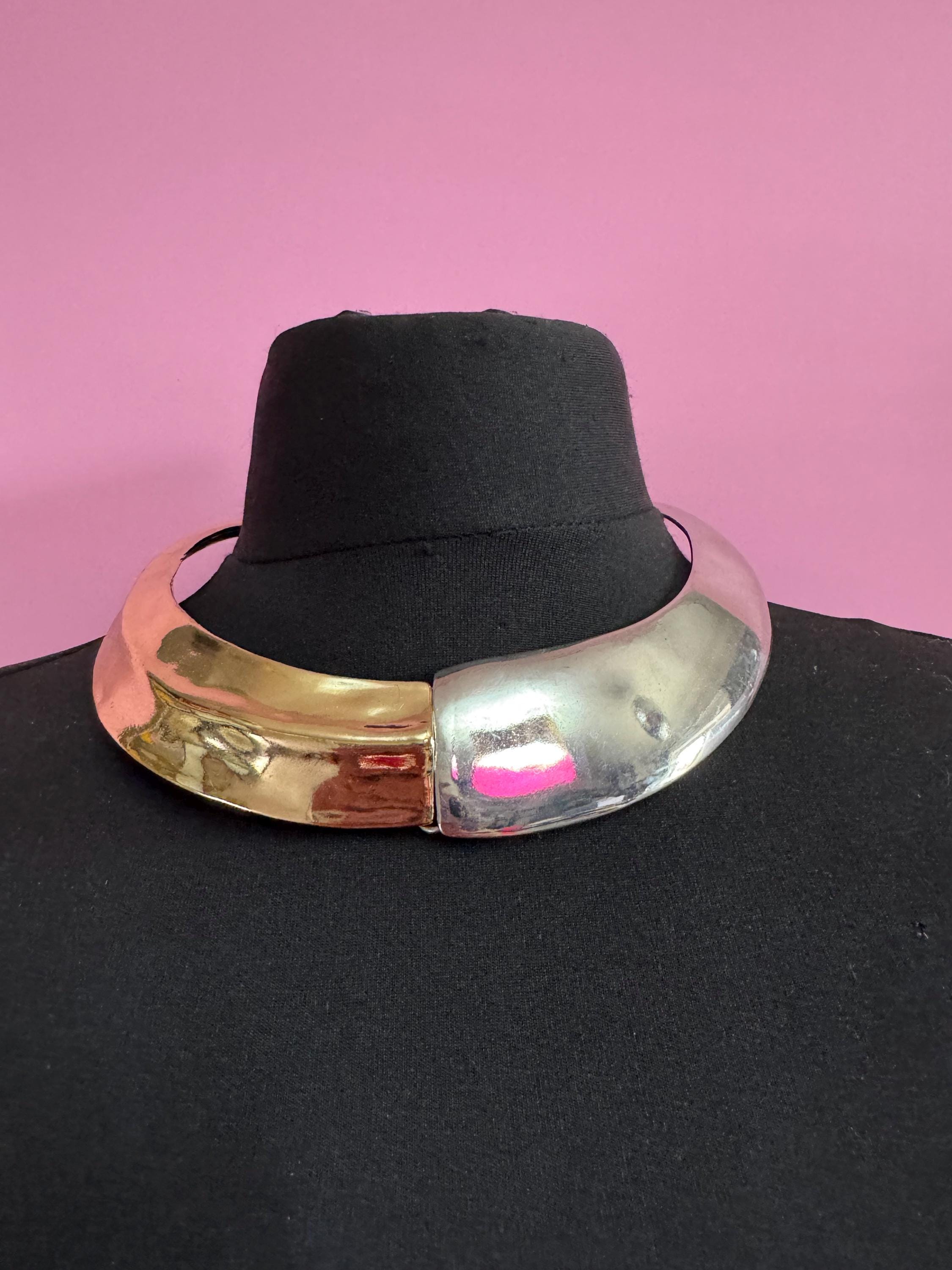Retro silver gold wide link Choker collar necklace