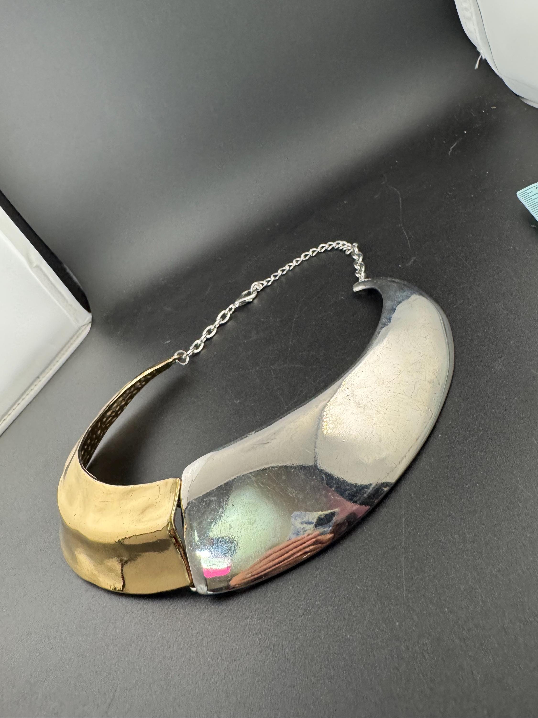 Retro silver gold wide link Choker collar necklace