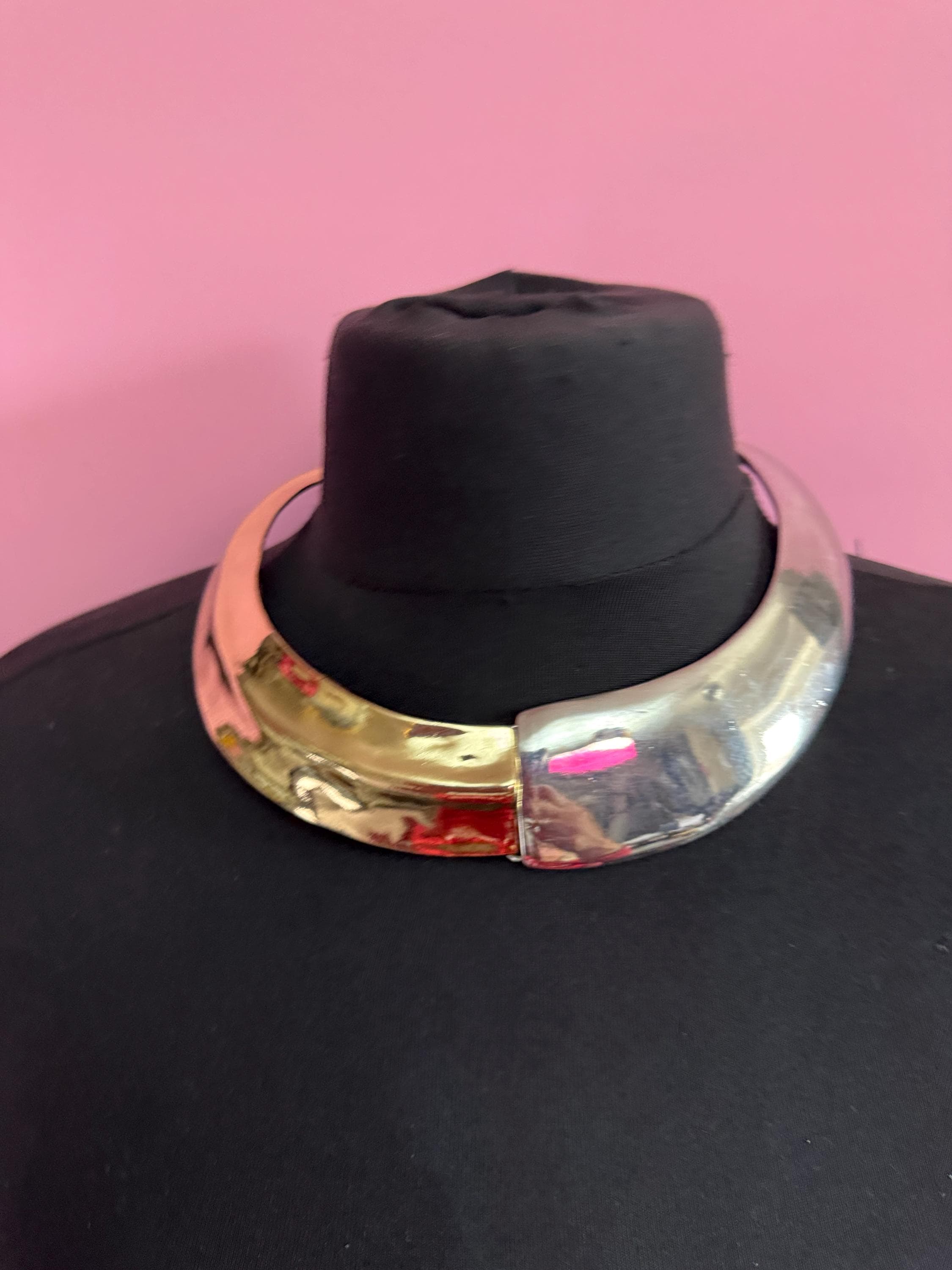 Retro silver gold wide link Choker collar necklace
