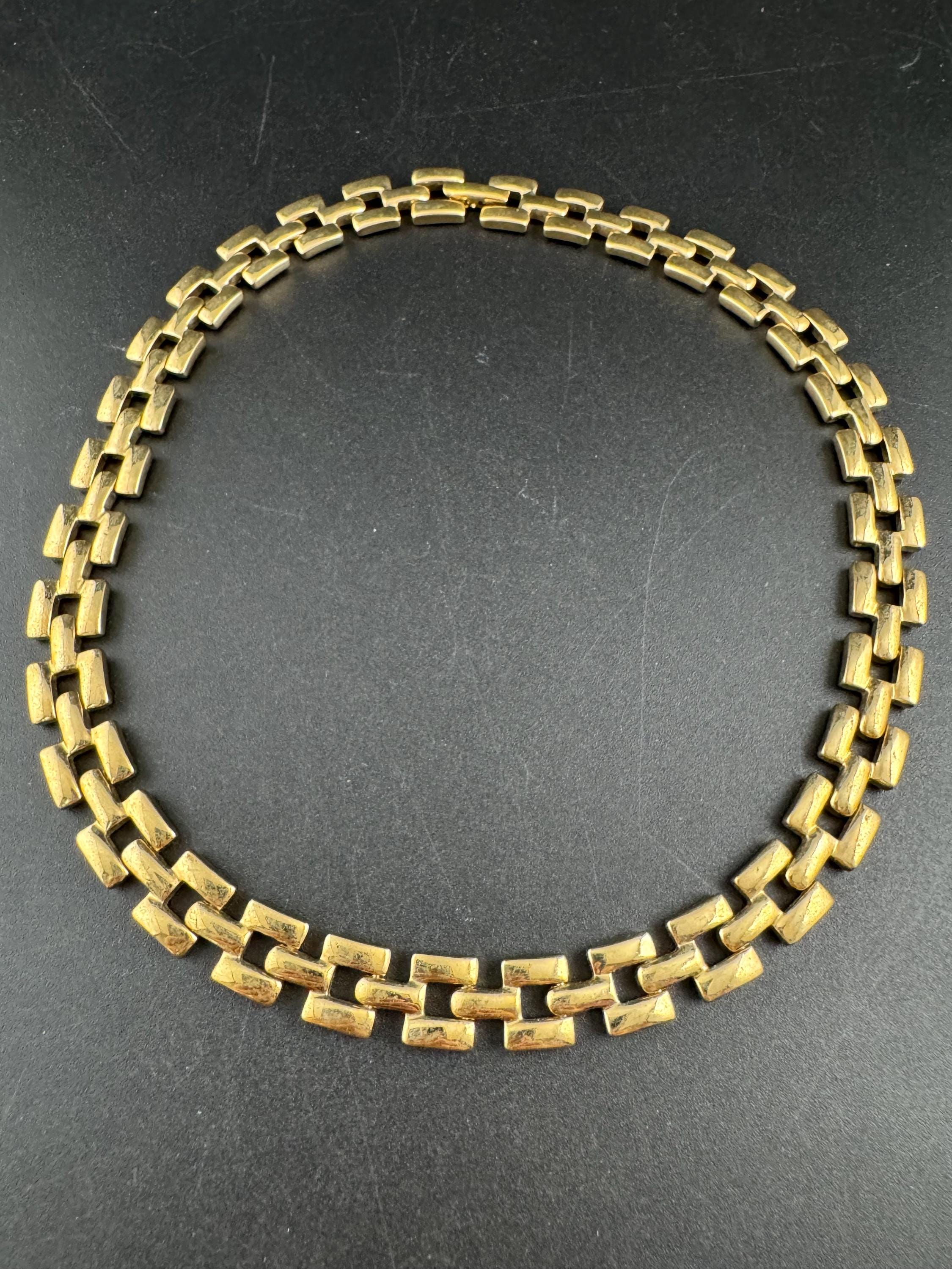 Vintage Gold Tone Panther Link Choker Necklace (41cm)