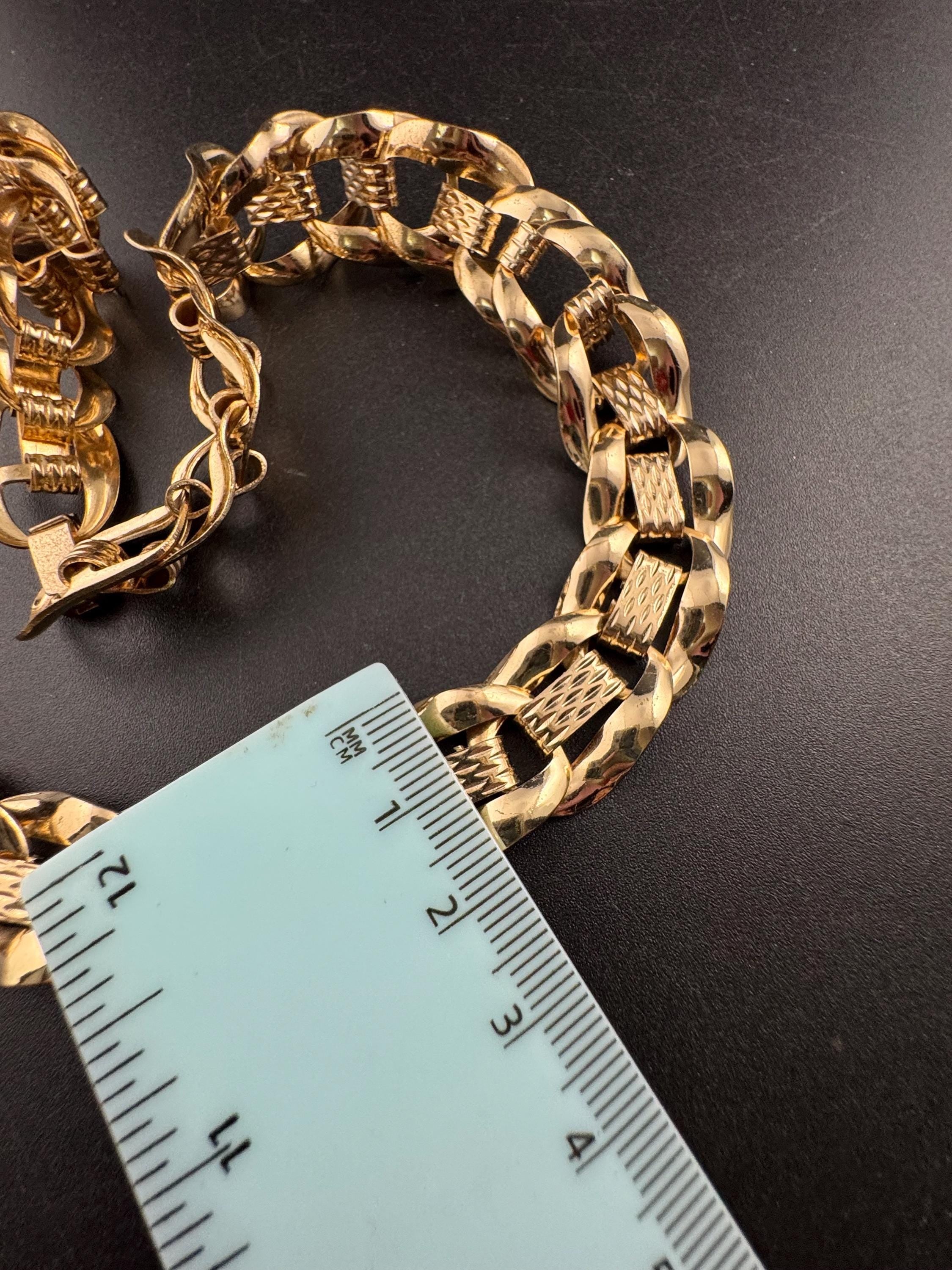 Vintage wide choker necklace,  lightweight big link chunky gold tone