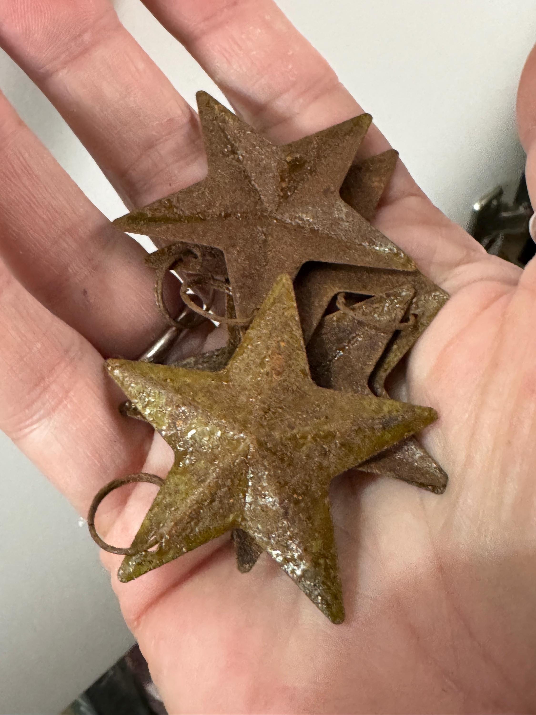5 Rusty Metal Star Bells: Christmas Rustic Craft Supplies