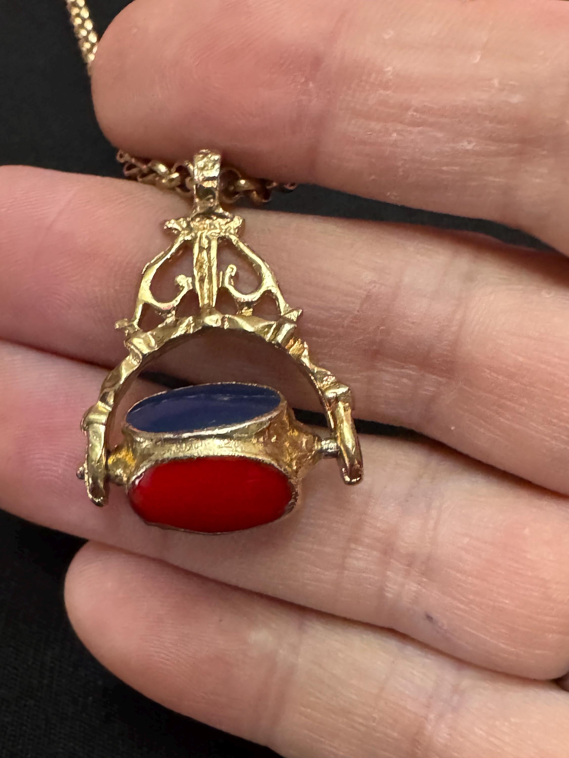 Retro antique style 4 stone spinner key fob charm pendant long chain necklace