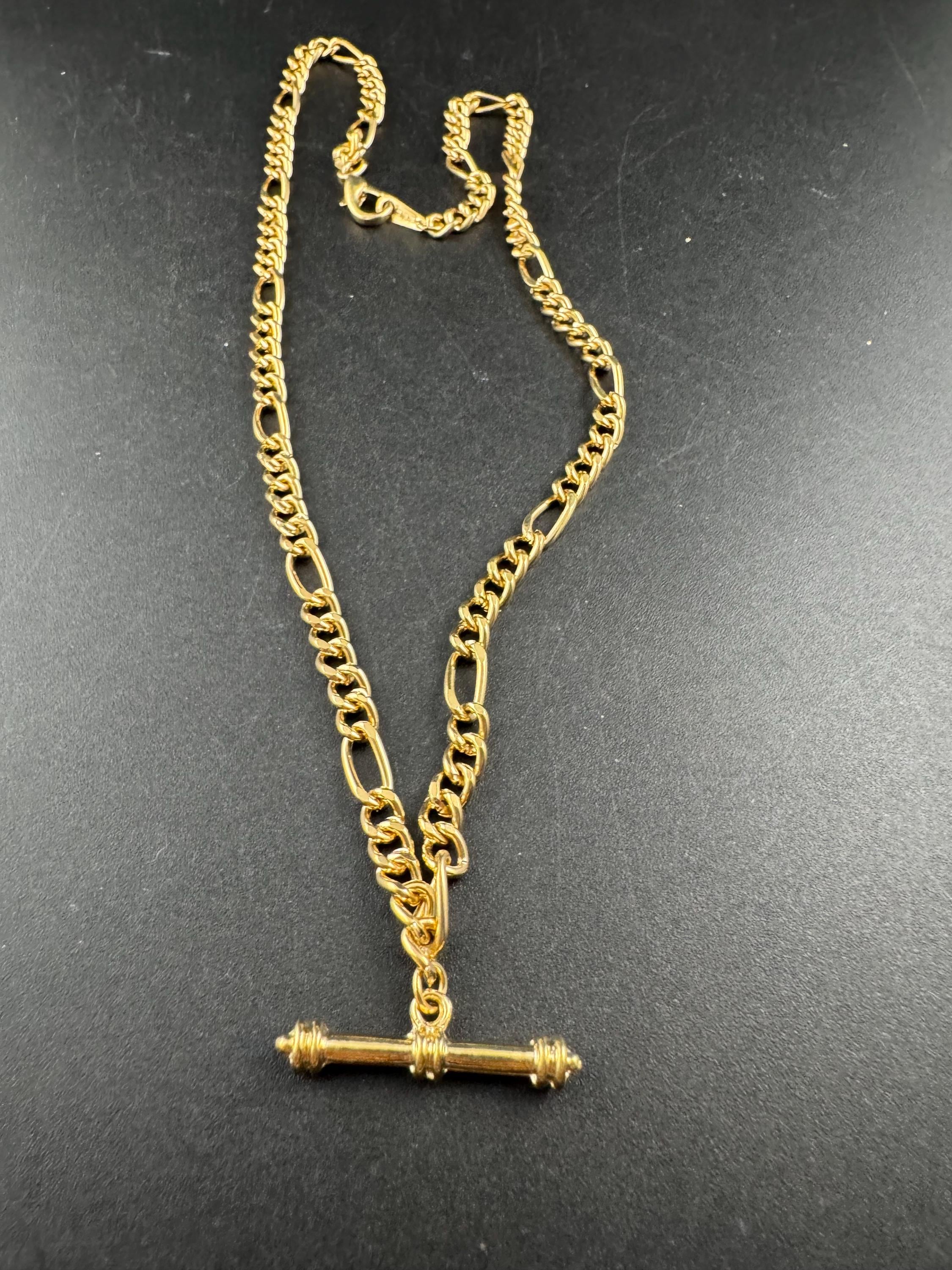retro Victorian style gold Figaro chain T Bar watch chain necklace