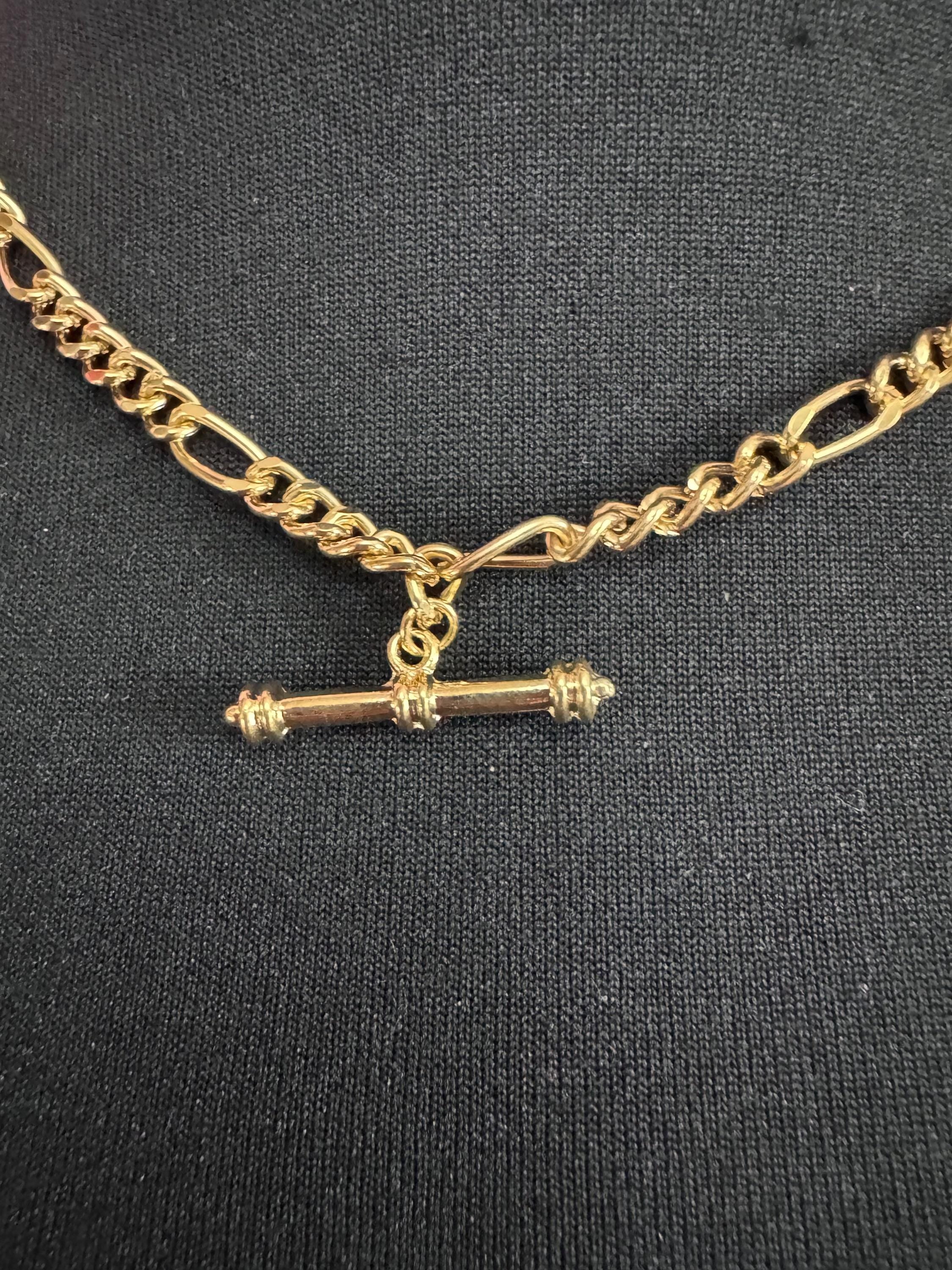 retro Victorian style gold Figaro chain T Bar watch chain necklace