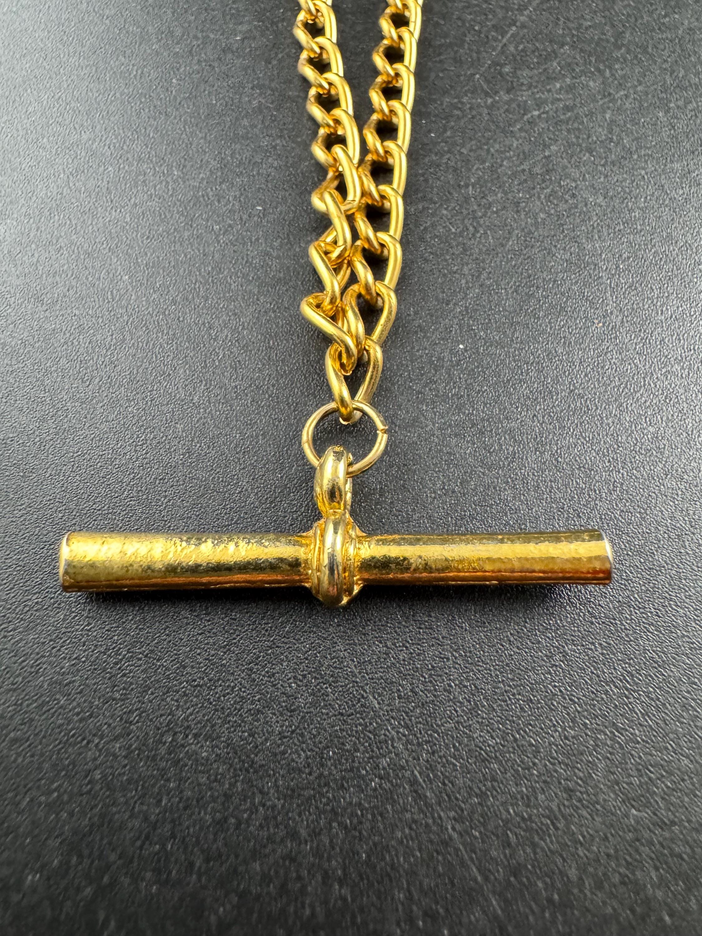 retro Victorian style gold curb chain T Bar watch chain necklace