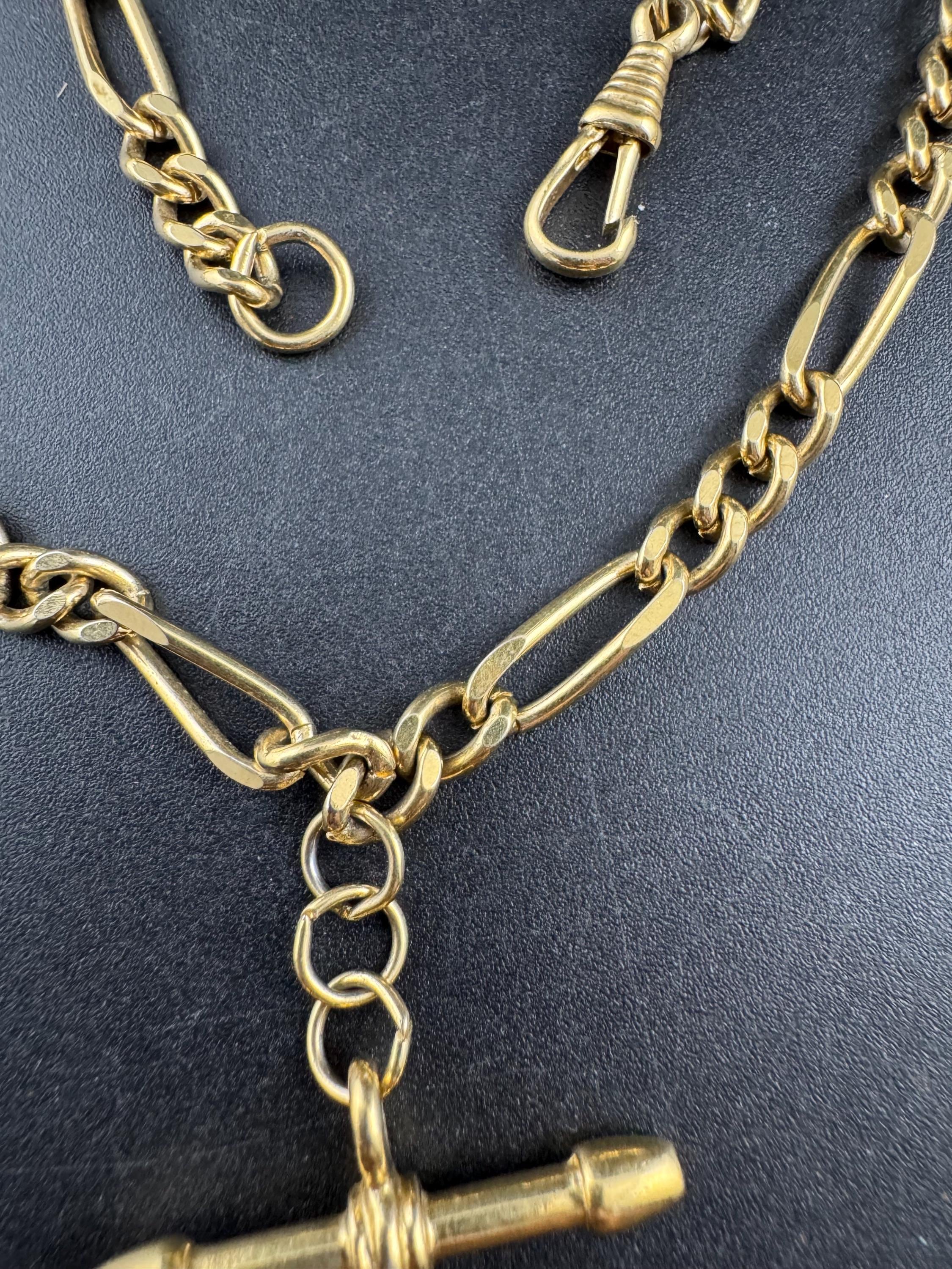 retro Victorian style gold Figaro chain T Bar watch guard chain necklace