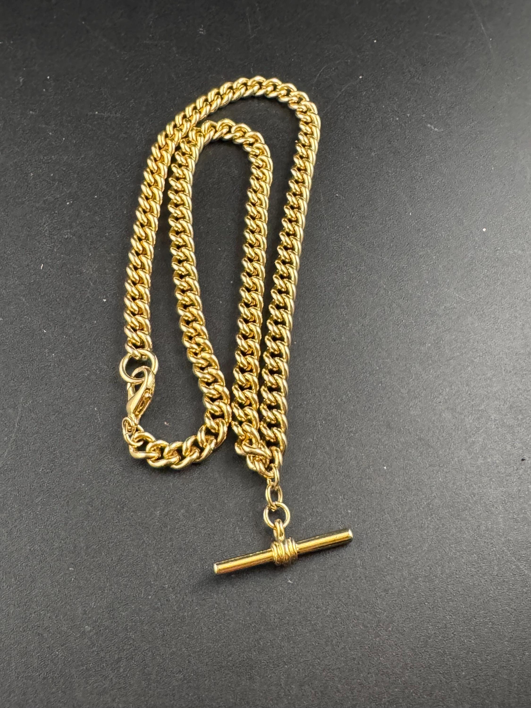 retro chunky Victorian style gold curb chain T Bar watch chain necklace