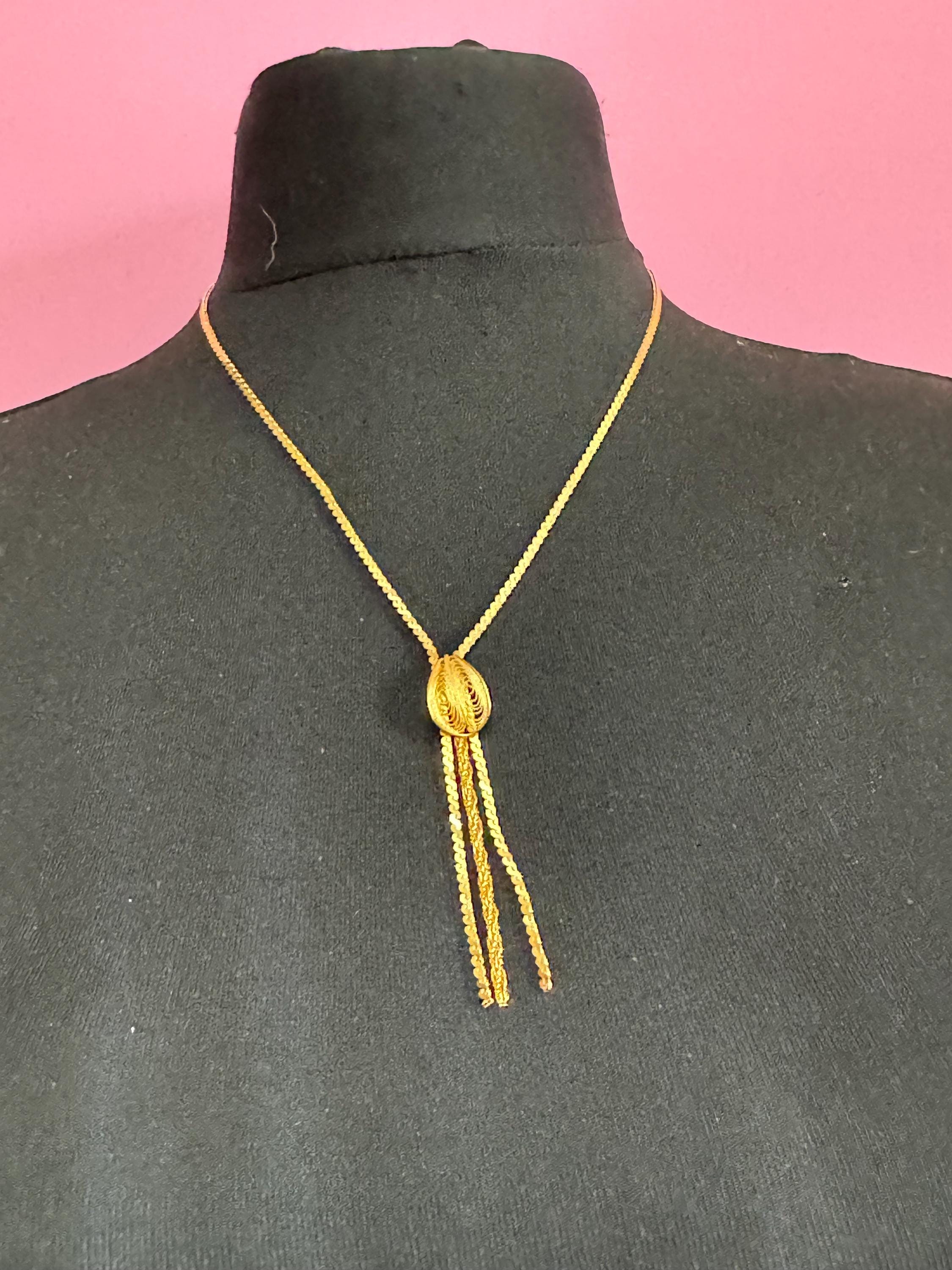 long gold tone serpentine mesh tassel pendant necklace 8cm drop