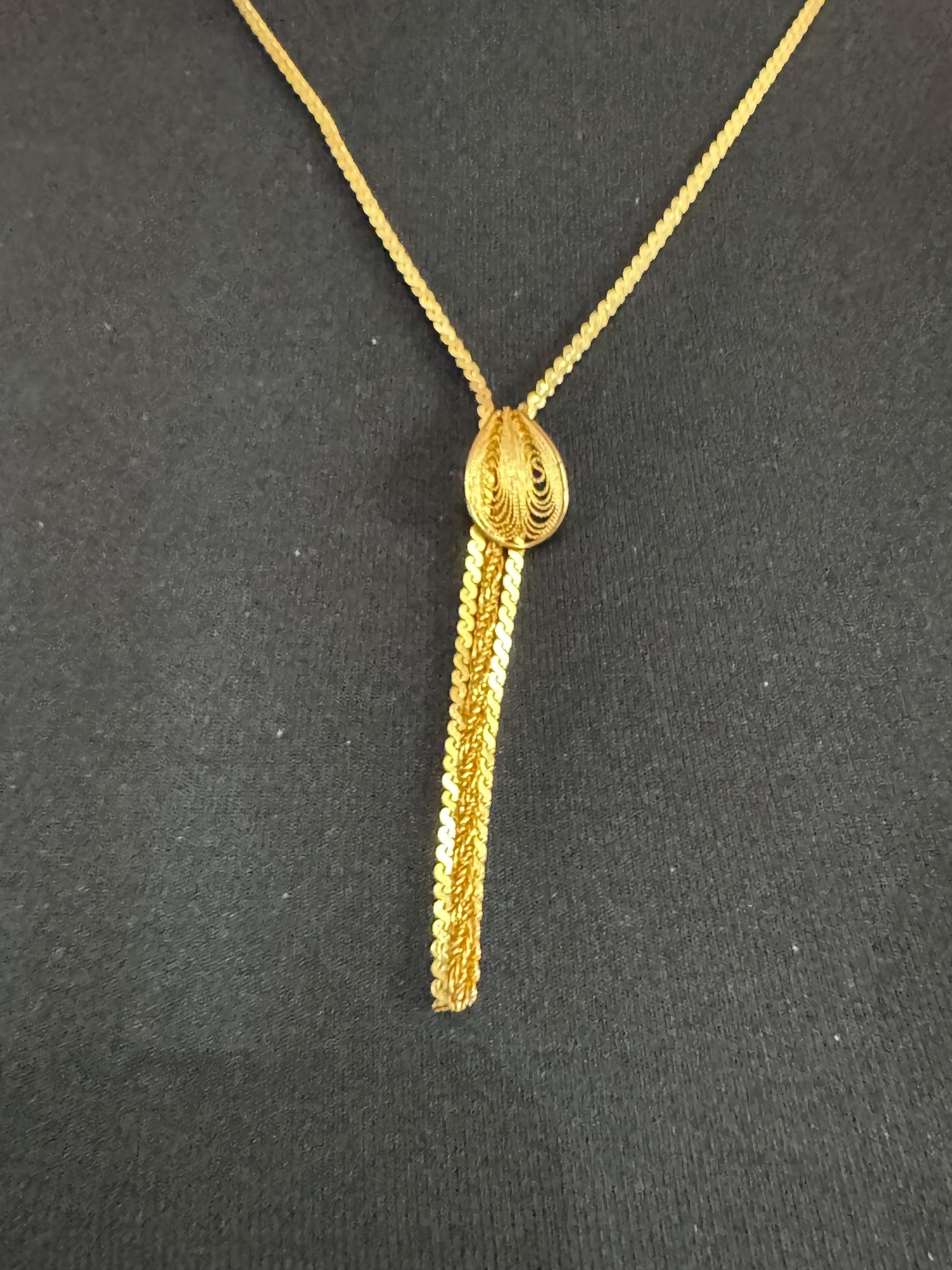 long gold tone serpentine mesh tassel pendant necklace 8cm drop