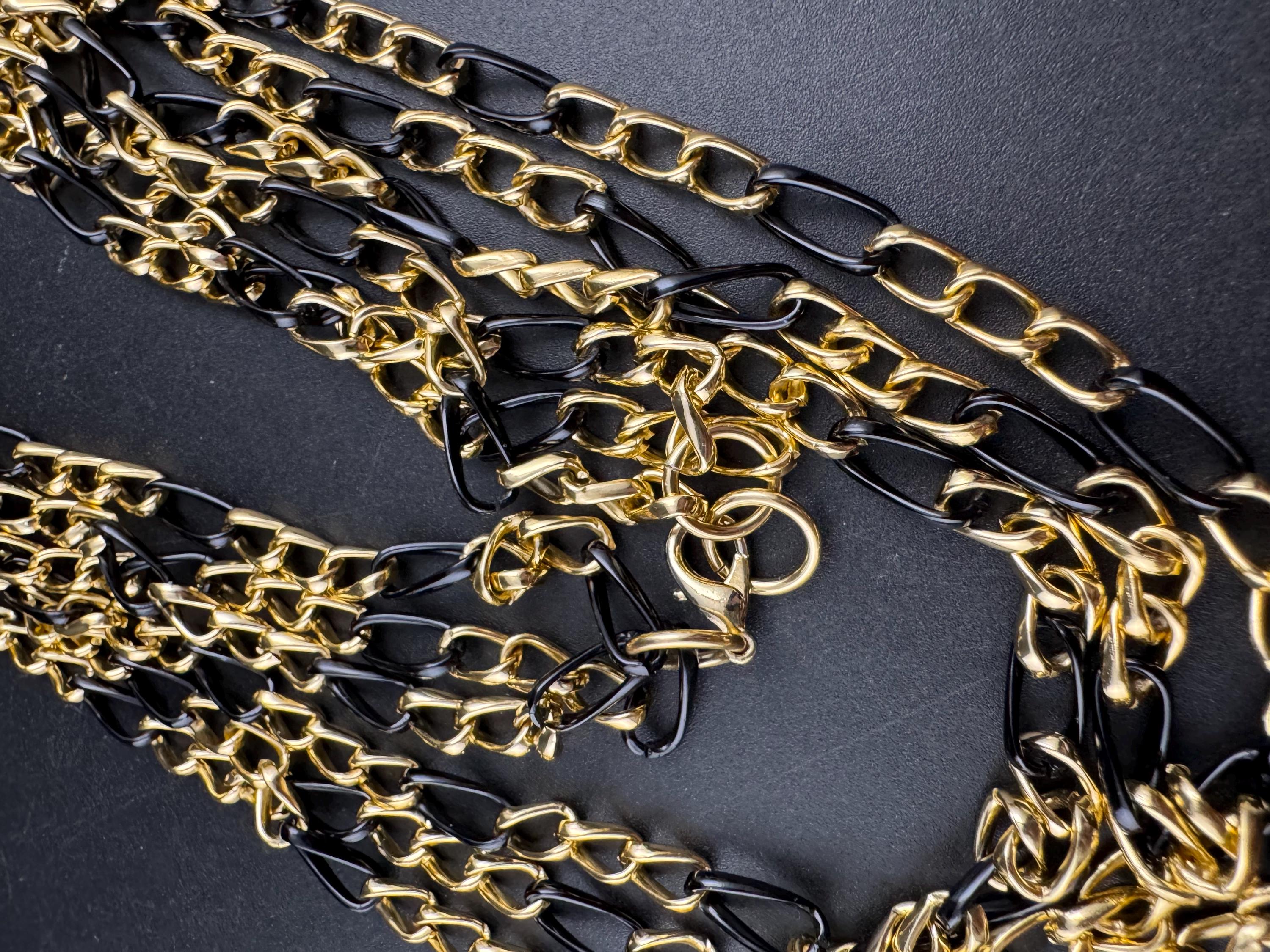 lightweight multi strand waterfall chain necklace, black and gold Vintage 1960s 1970s