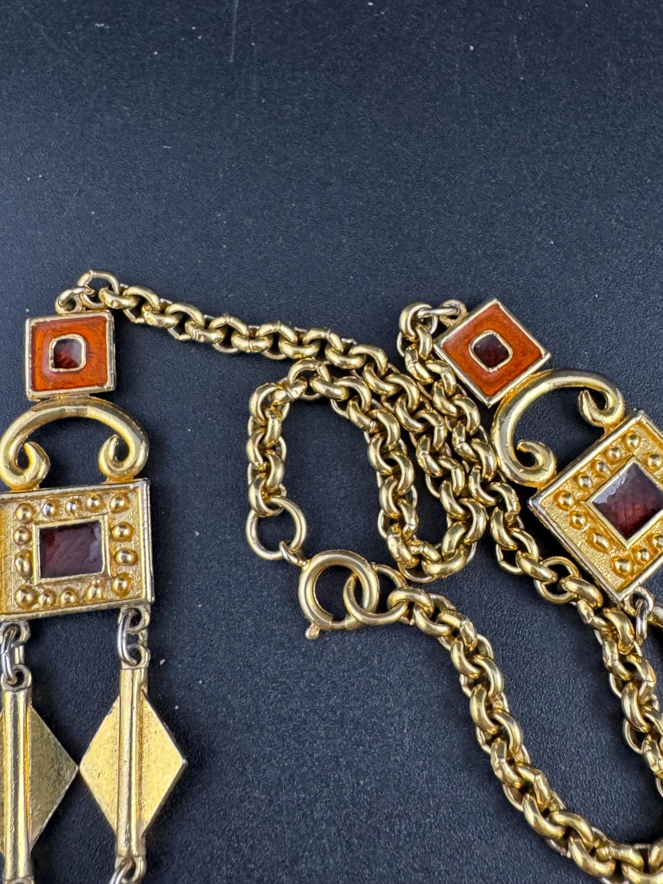 Vintage 1970s enanel gold waterfall chain necklace multi strand 62cm with wear