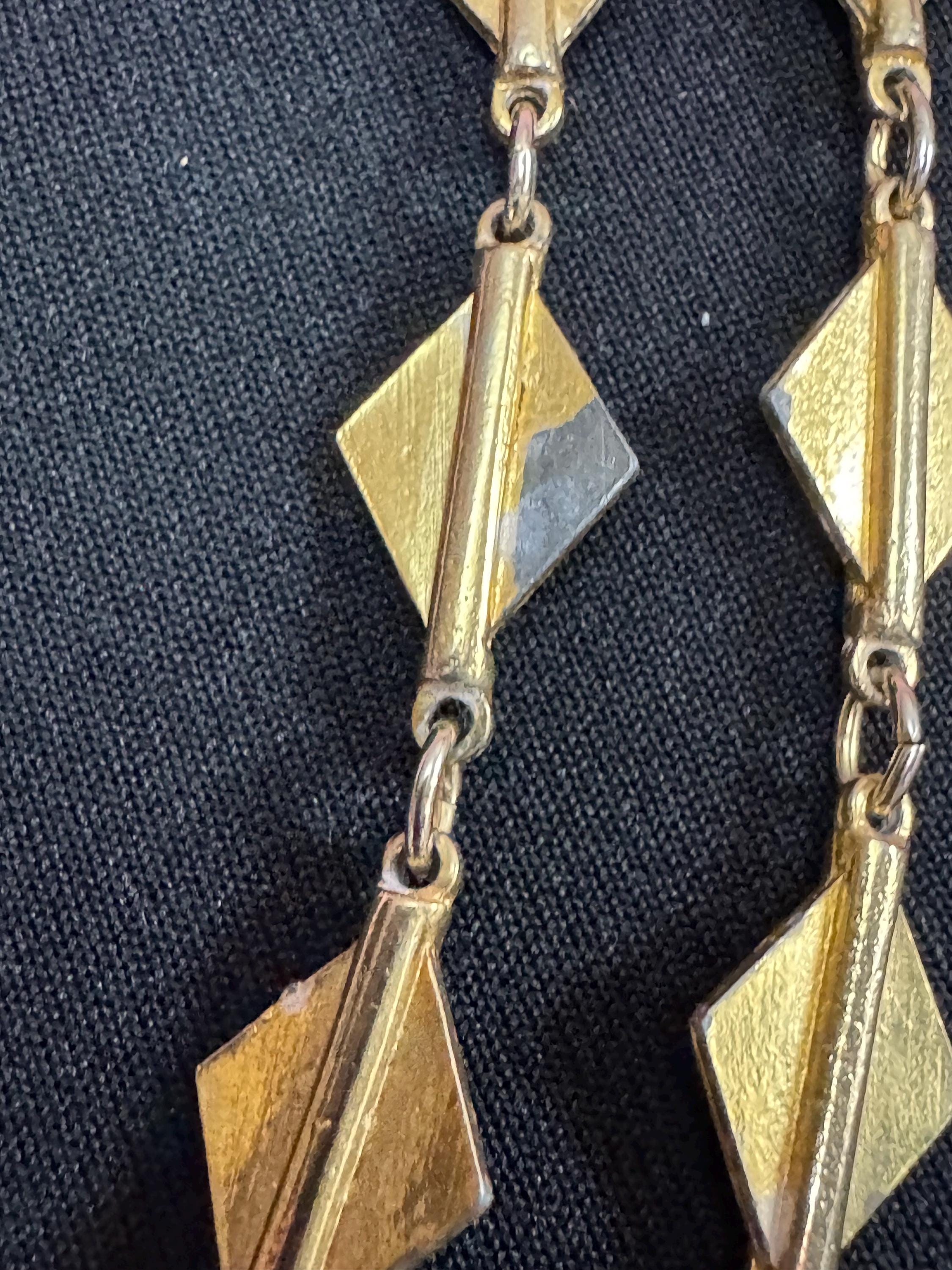 Vintage 1970s enanel gold waterfall chain necklace multi strand 62cm with wear