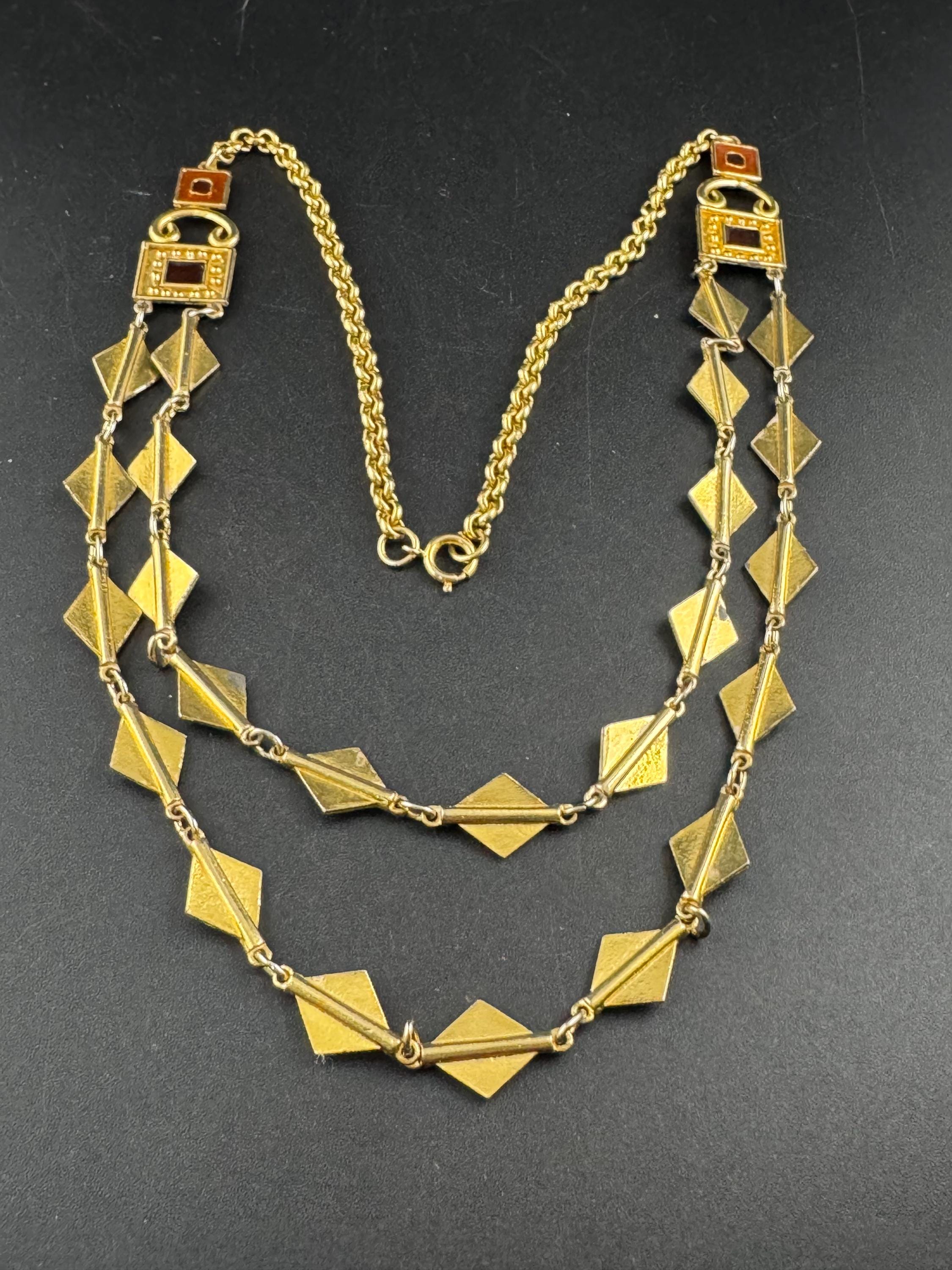 Vintage 1970s enanel gold waterfall chain necklace multi strand 62cm with wear