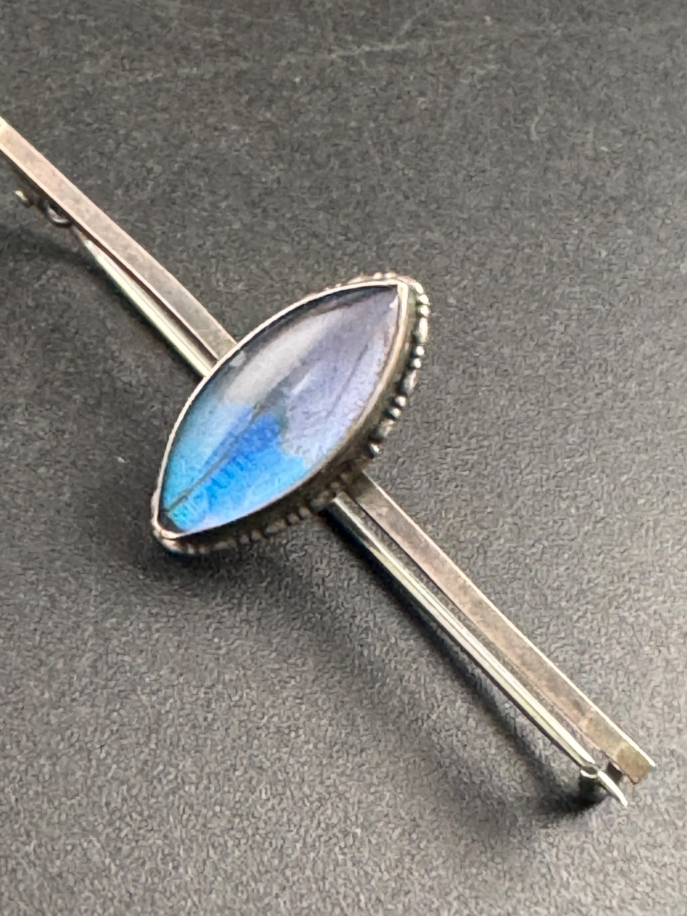 sterling 925 silver natural morpho butterfly wing bar brooch , art deco period