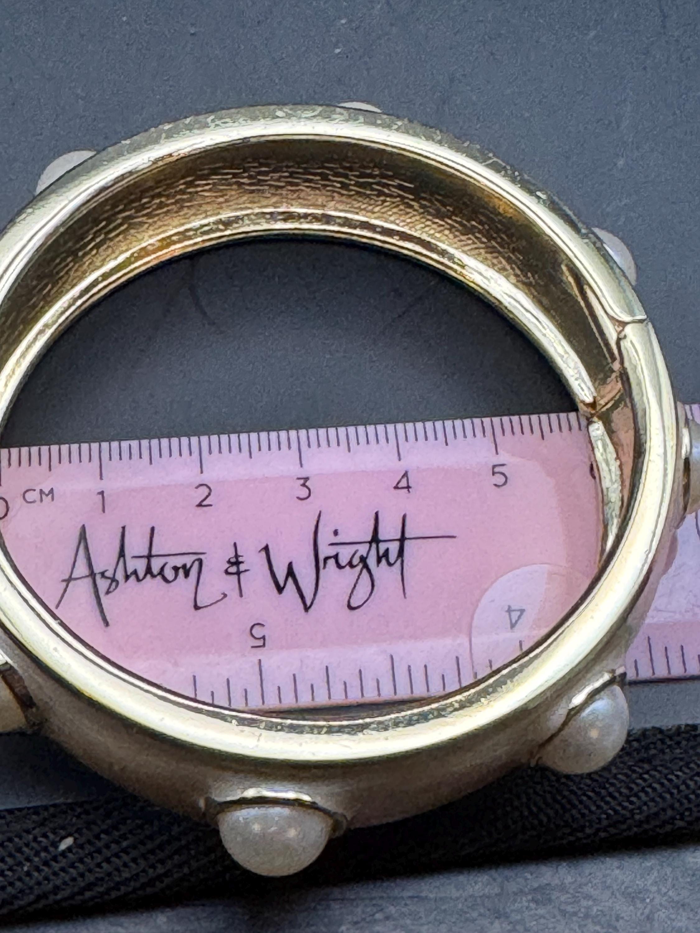 Retro pearl cabochon cream enamel Clamper Bangle Bracelet.