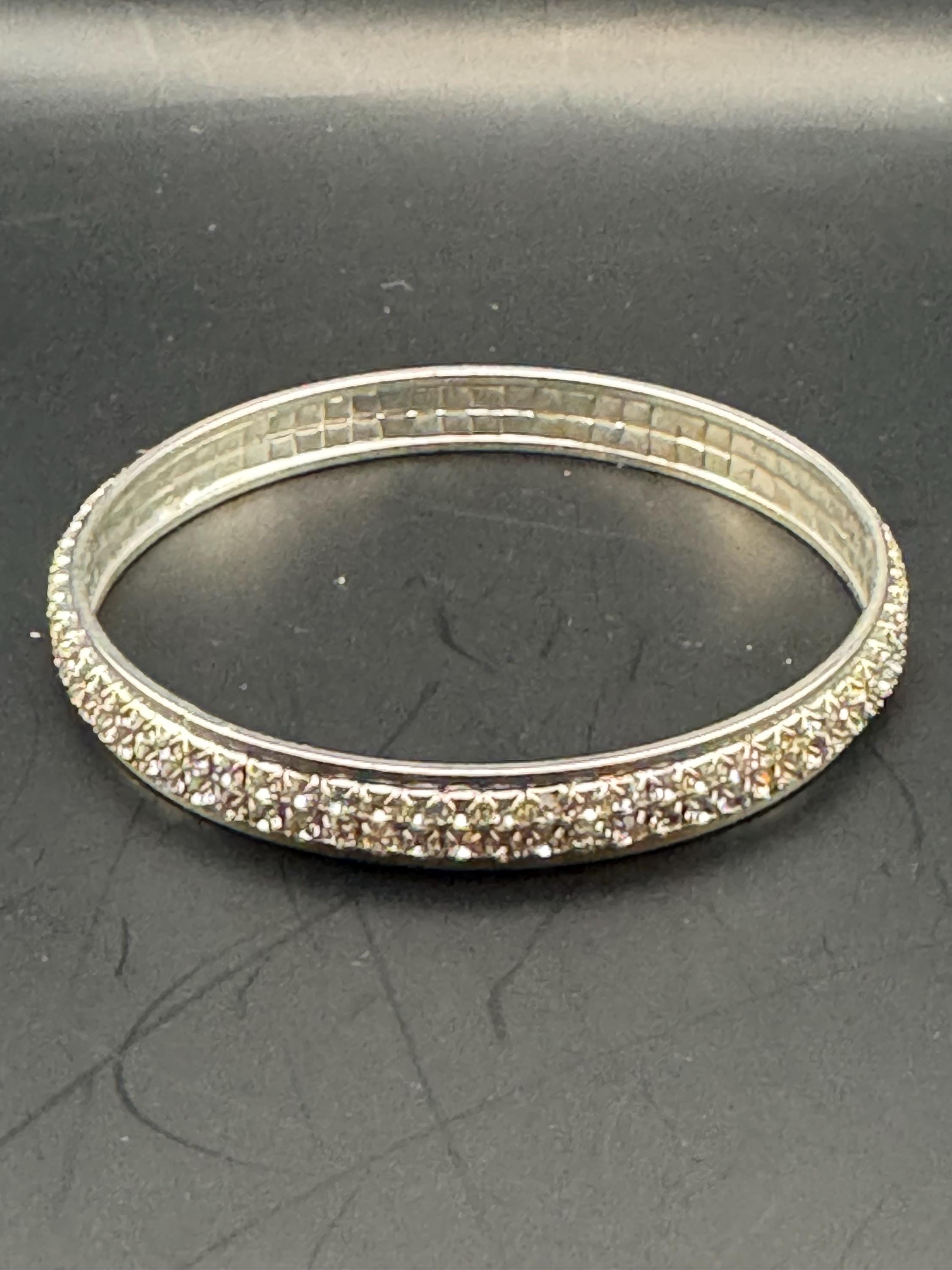 slim silver tone diamanté paste fixed bangle, Vintage 1cm bracelet