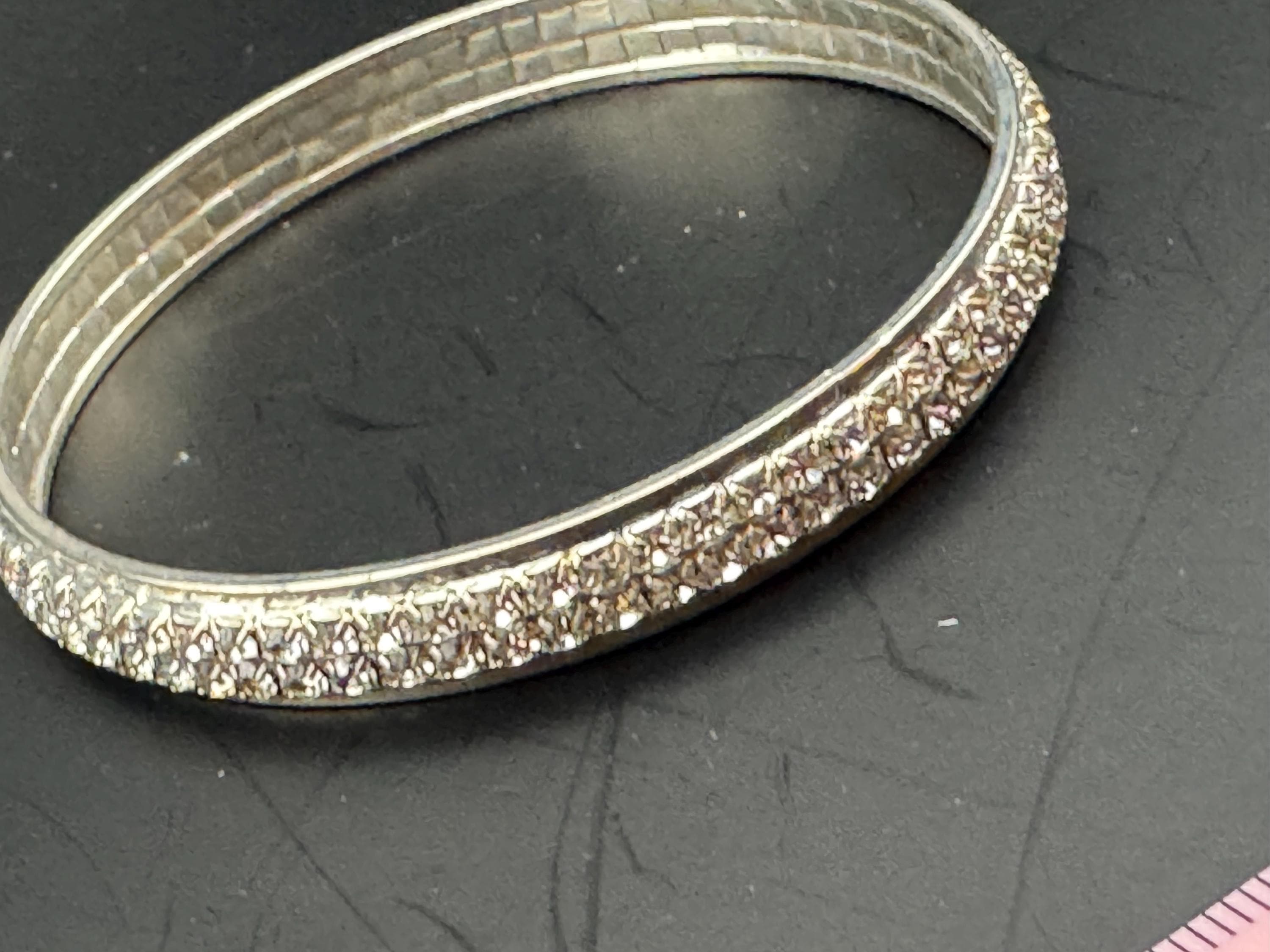 slim silver tone diamanté paste fixed bangle, Vintage 1cm bracelet