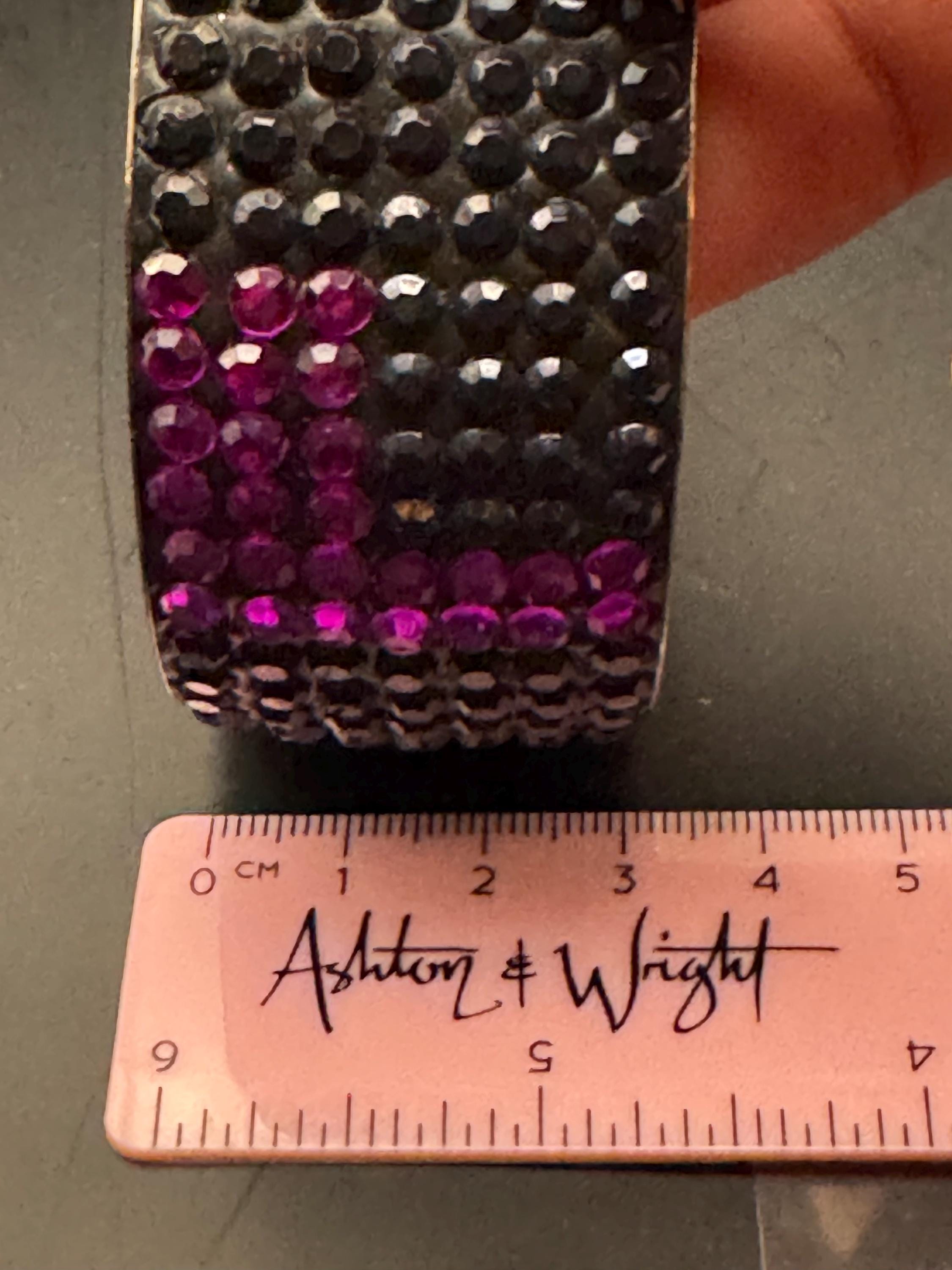 Black purple blue wide rhinestone fixed bangle bracelet