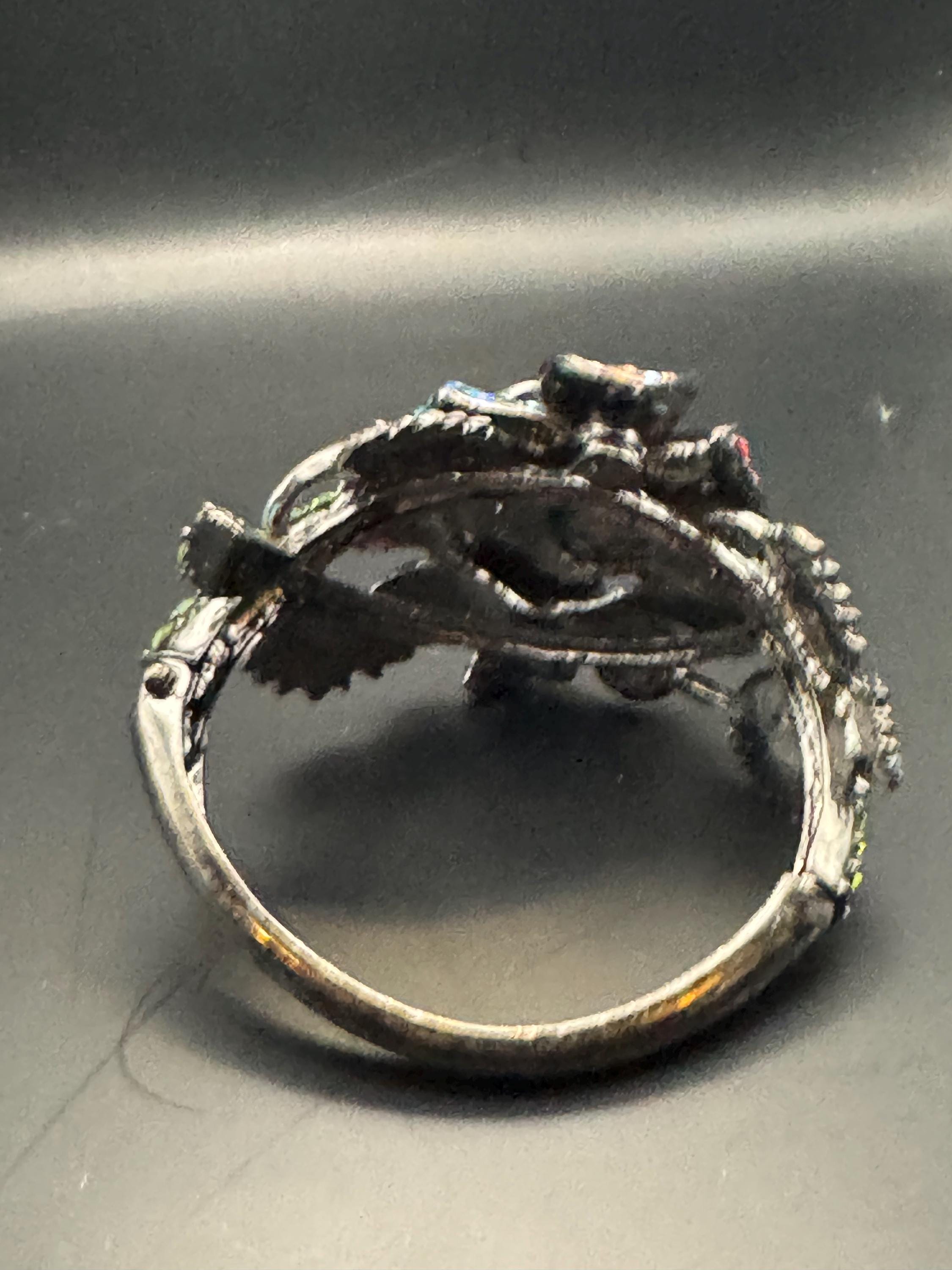 Oversized diamanté Clamper Bangle, pink blue ab crystal dark silver tone rhinestone Bracelet.