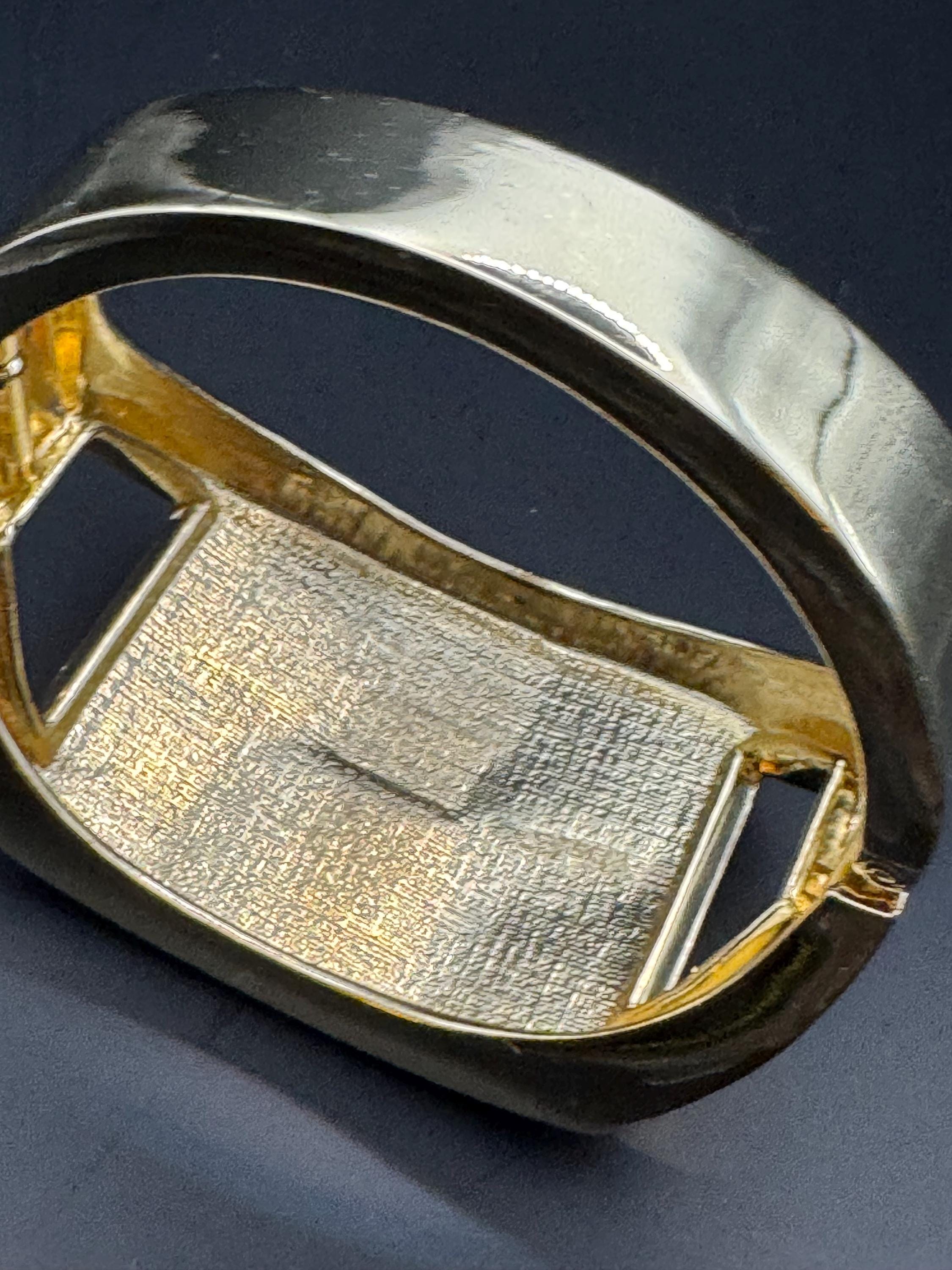 Blue Acrylic and glass rhinestone clamper bangle, gold tone art deco geometric diamanté bracelet