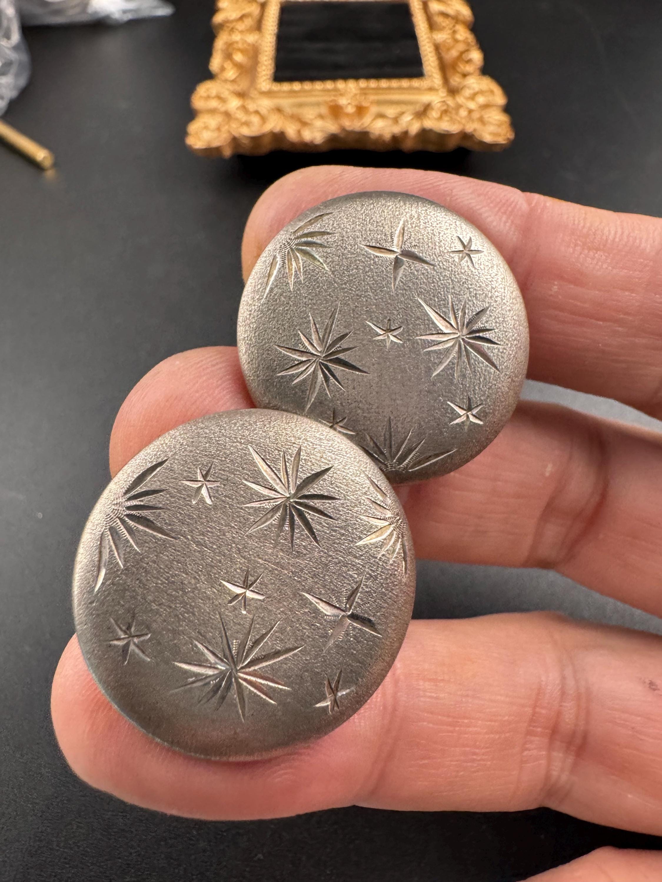 Vintage large disc earrings, 925 sterling silver clip on screw backs