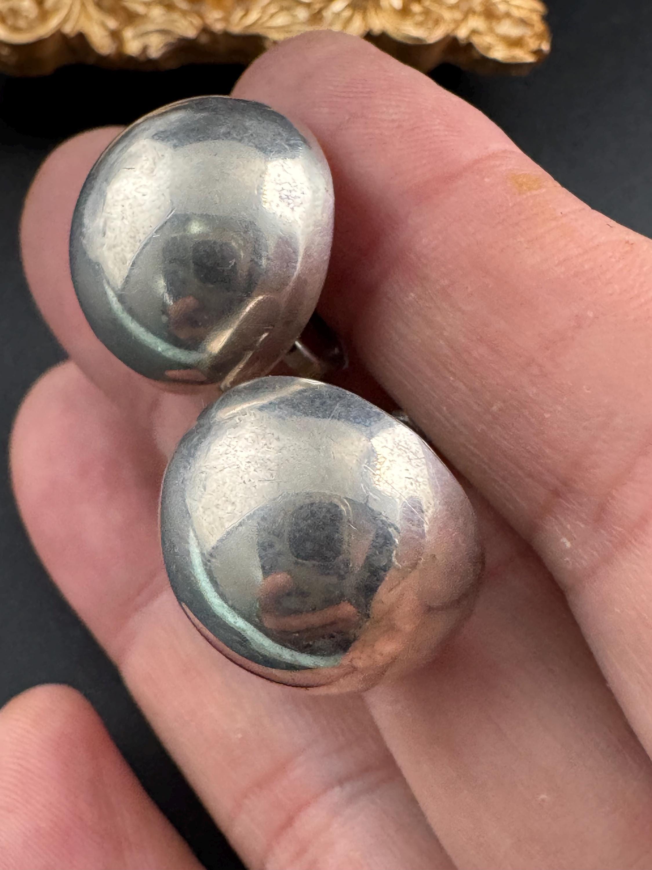 Vintage TAXCO rancho alecre dome earrings, 925 sterling silver clip on screw backs