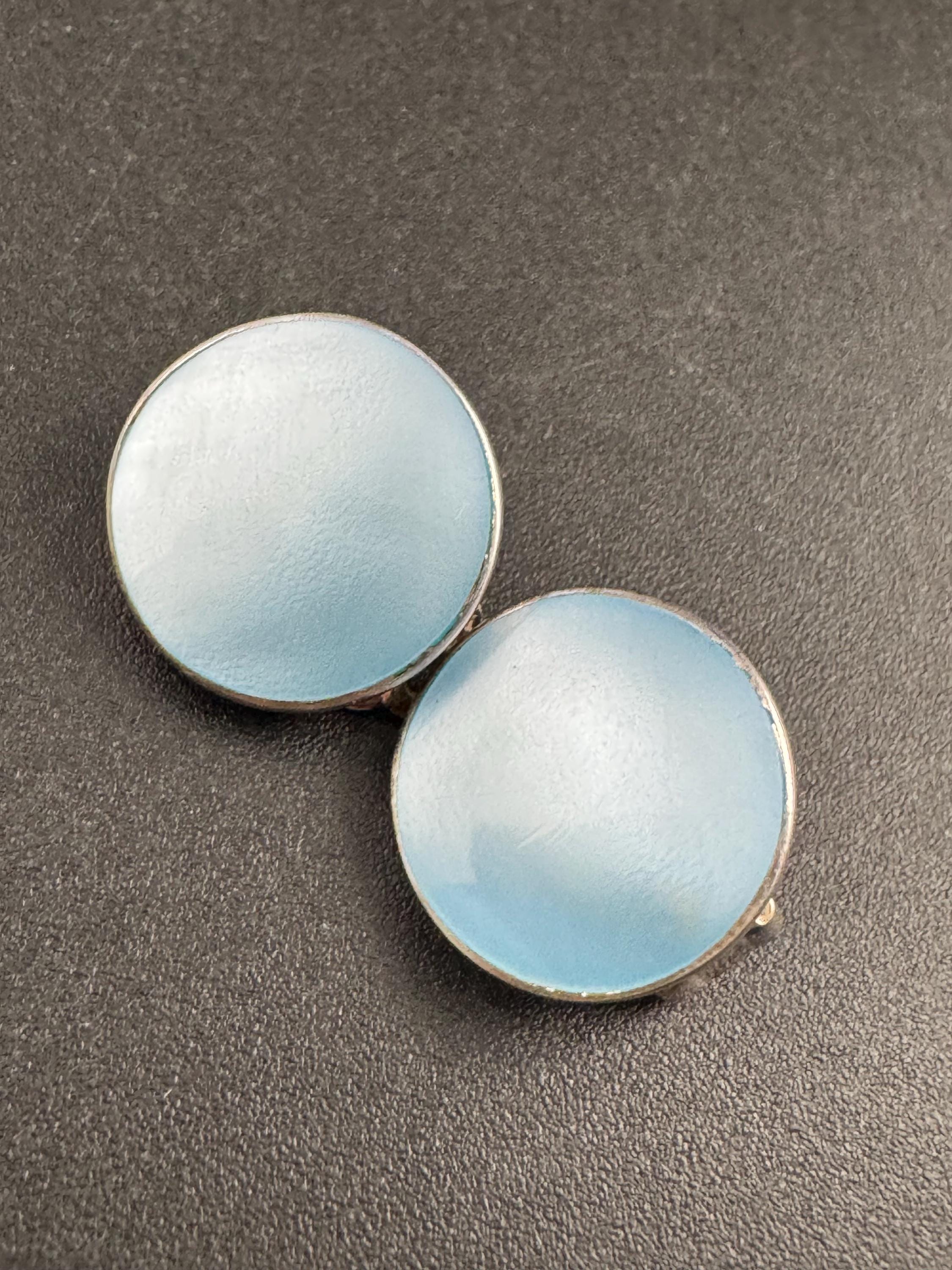 Small Vintage 925 blue natural shell sterling silver clip on earrings 1.4cm