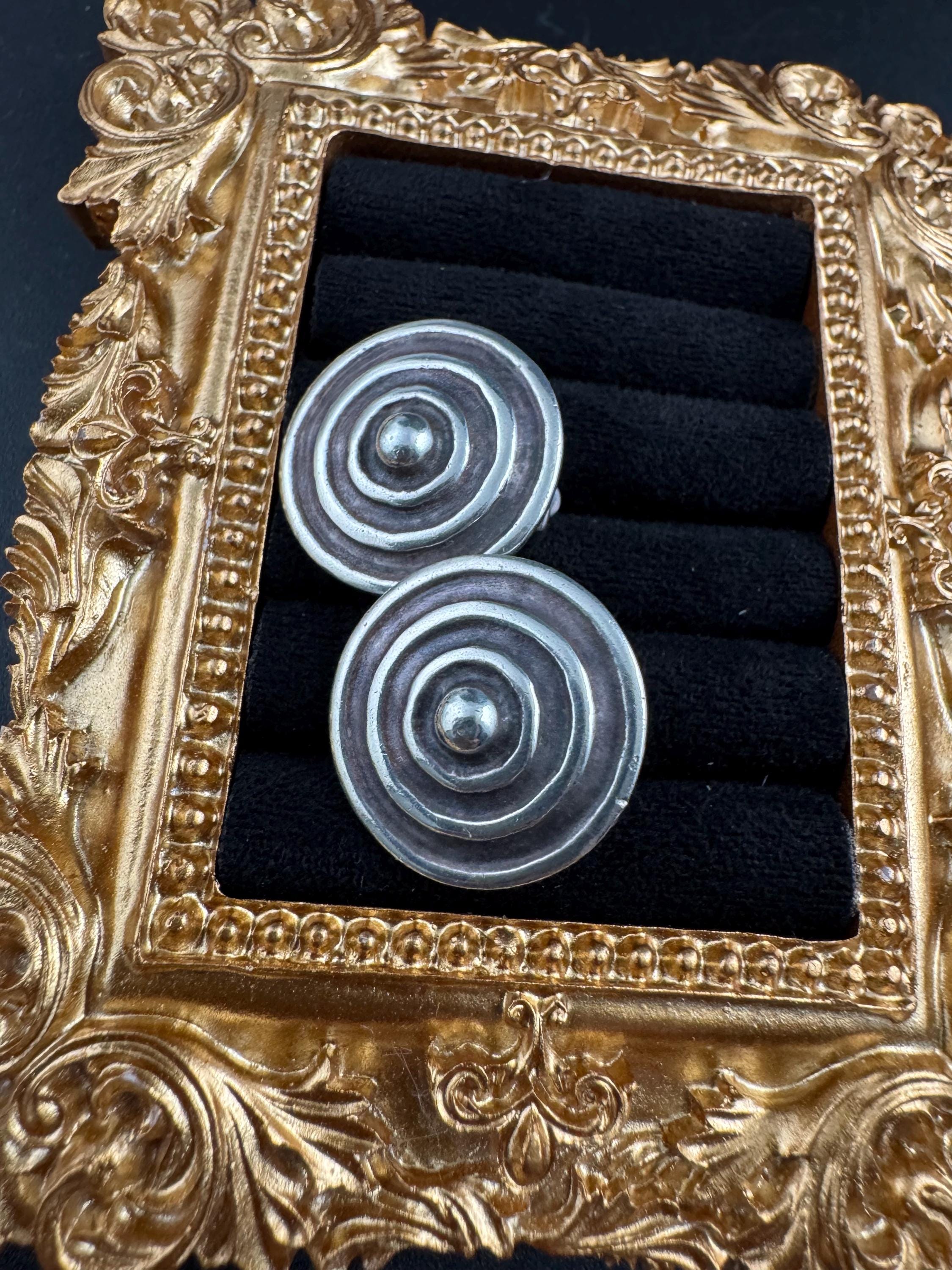 Vintage 925 2cm round disc sterling silver clip on earrings