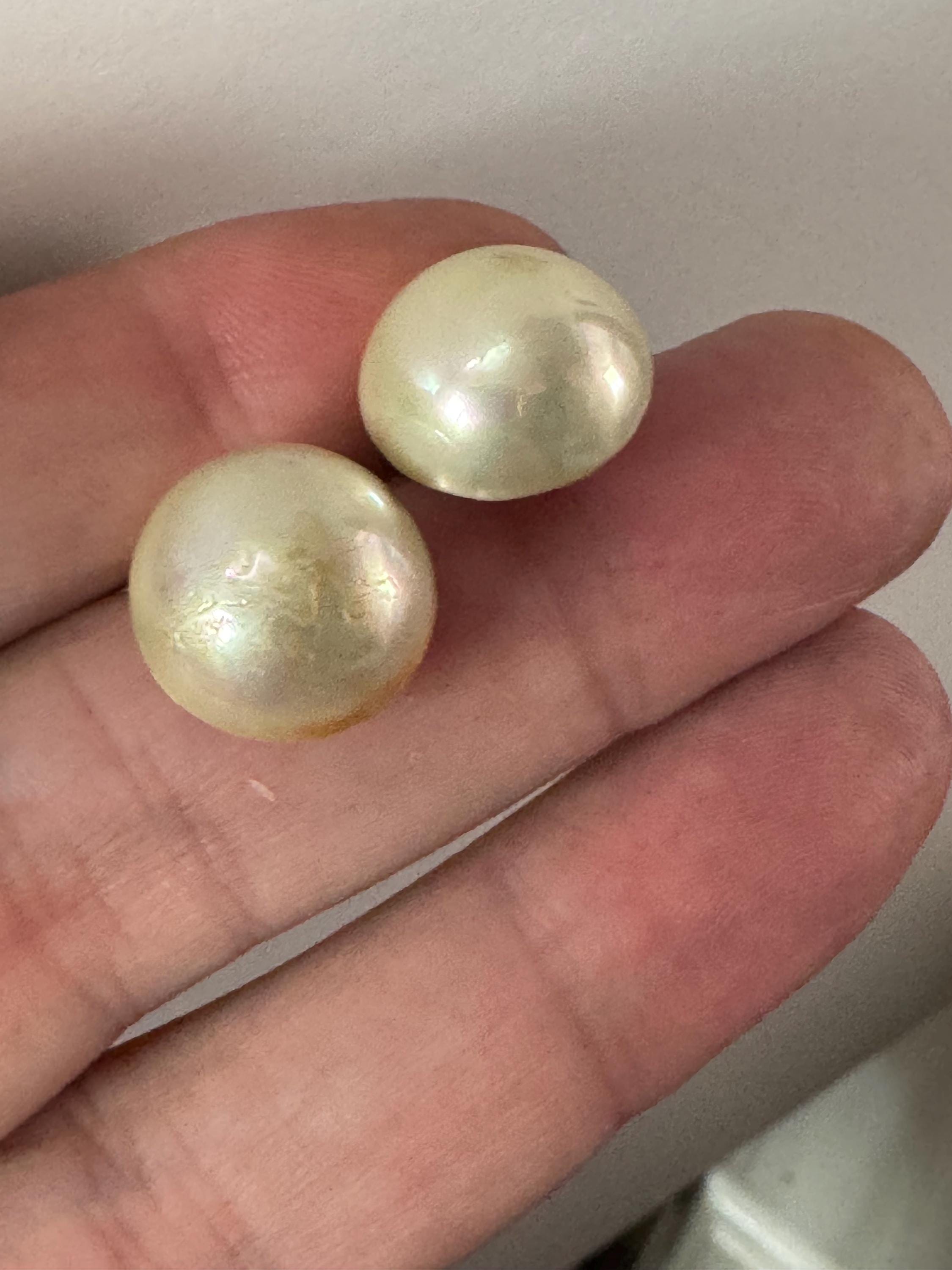 Vintage sterling silver gilt faux button pearl clip on earrings 925, gold plated