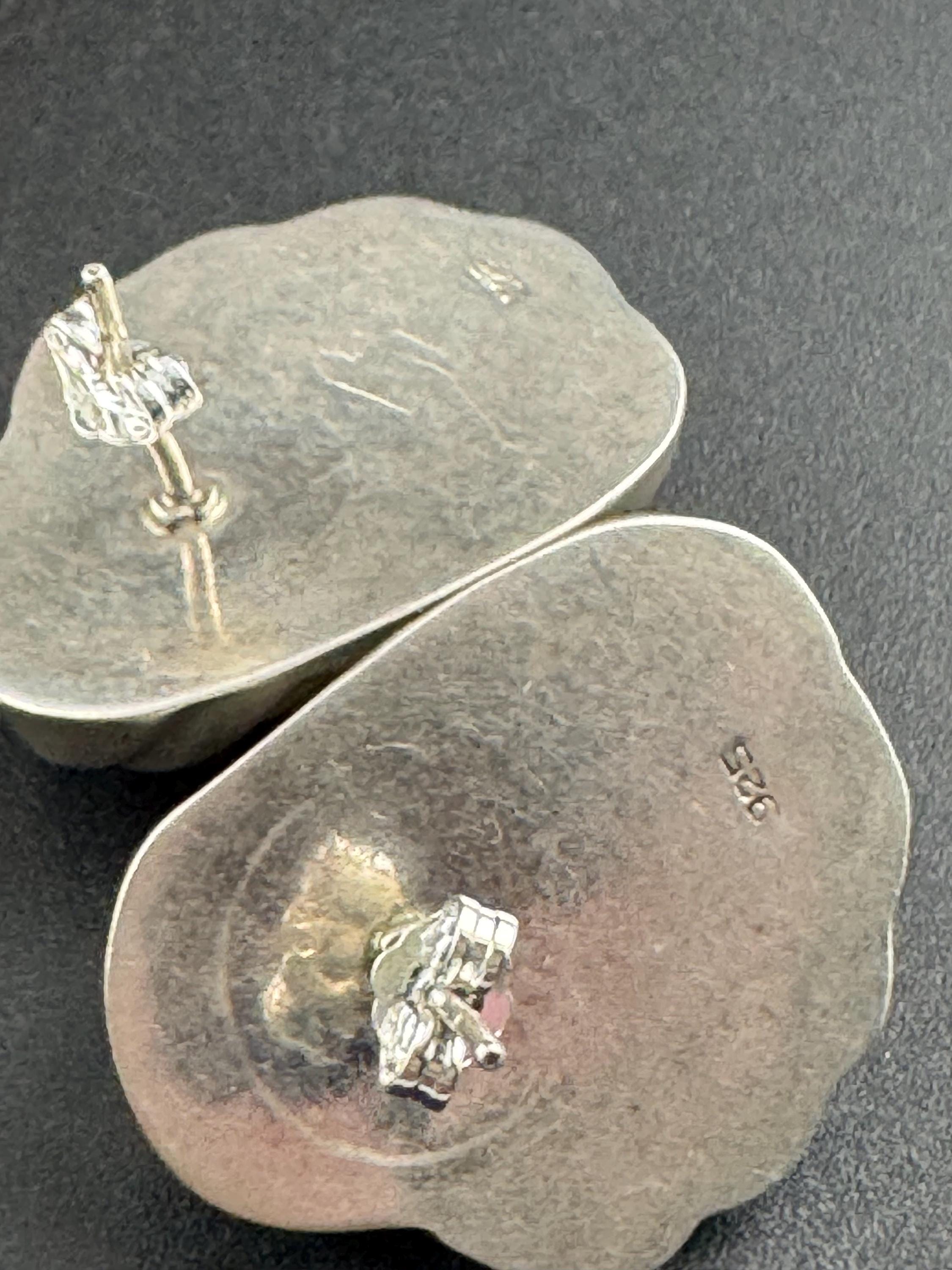 Large 925 sterling silver oversized modernist stud earrings for pierced ears, hollow