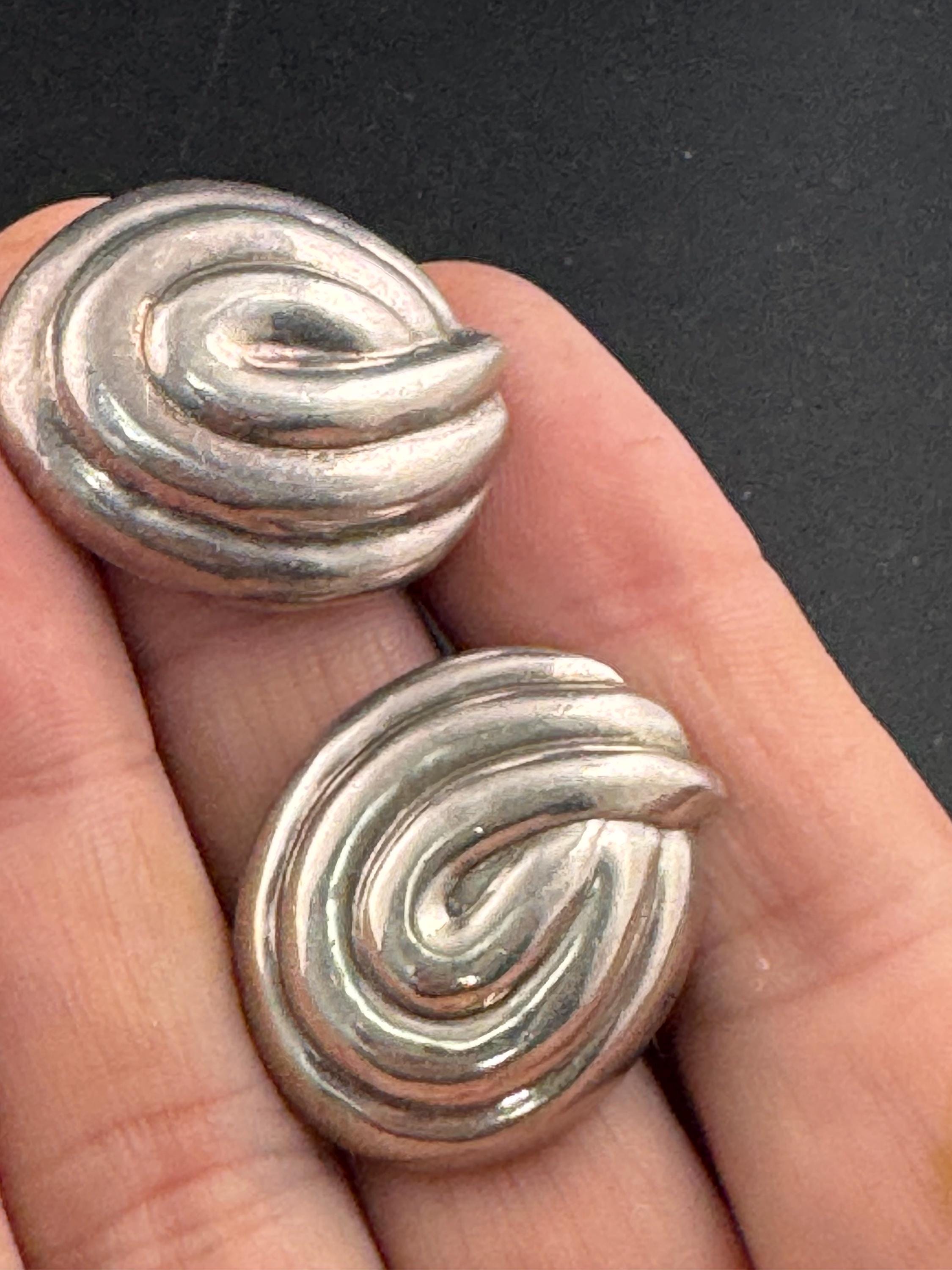 Large 925 sterling silver oversized modernist stud earrings for pierced ears, hollow