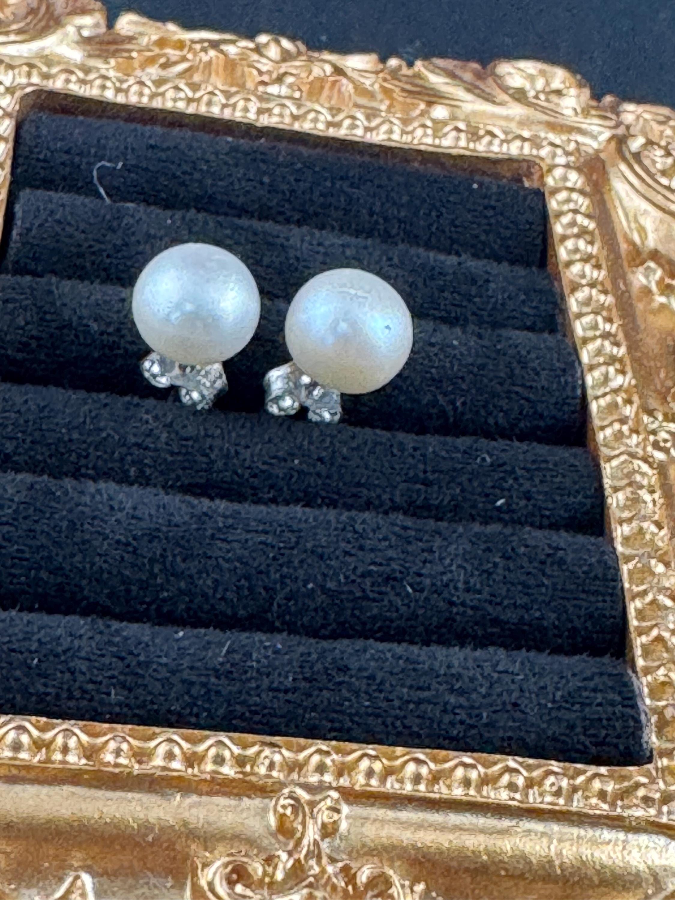 Sterling 925 Silver dangly natural freshwater pearl stud Earrings Pierced