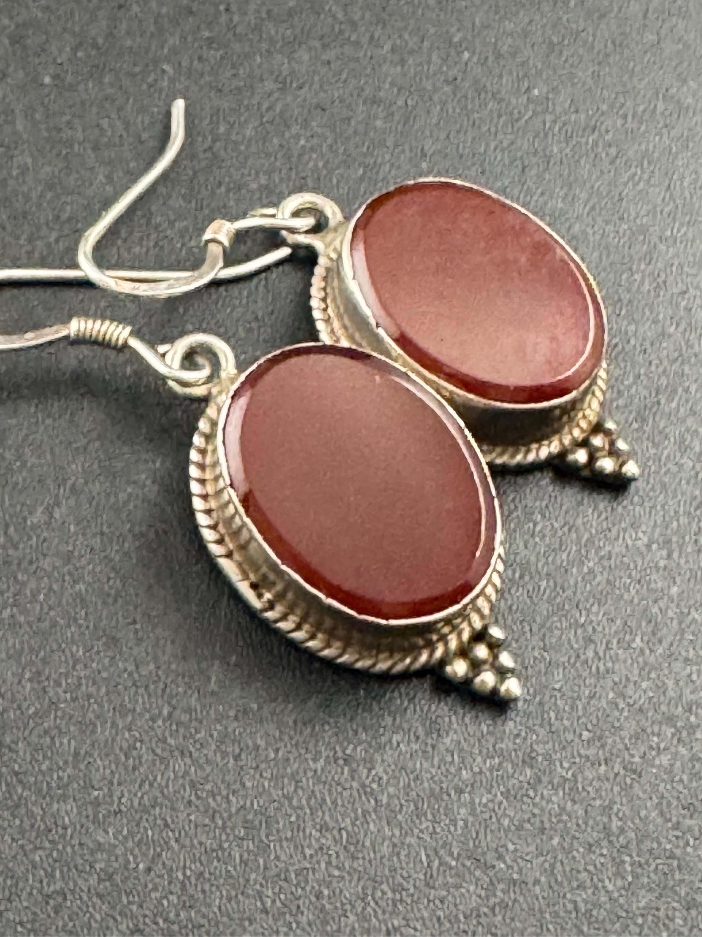 Natural carnelian gemstone 925 silver drop earrings for pierced ears