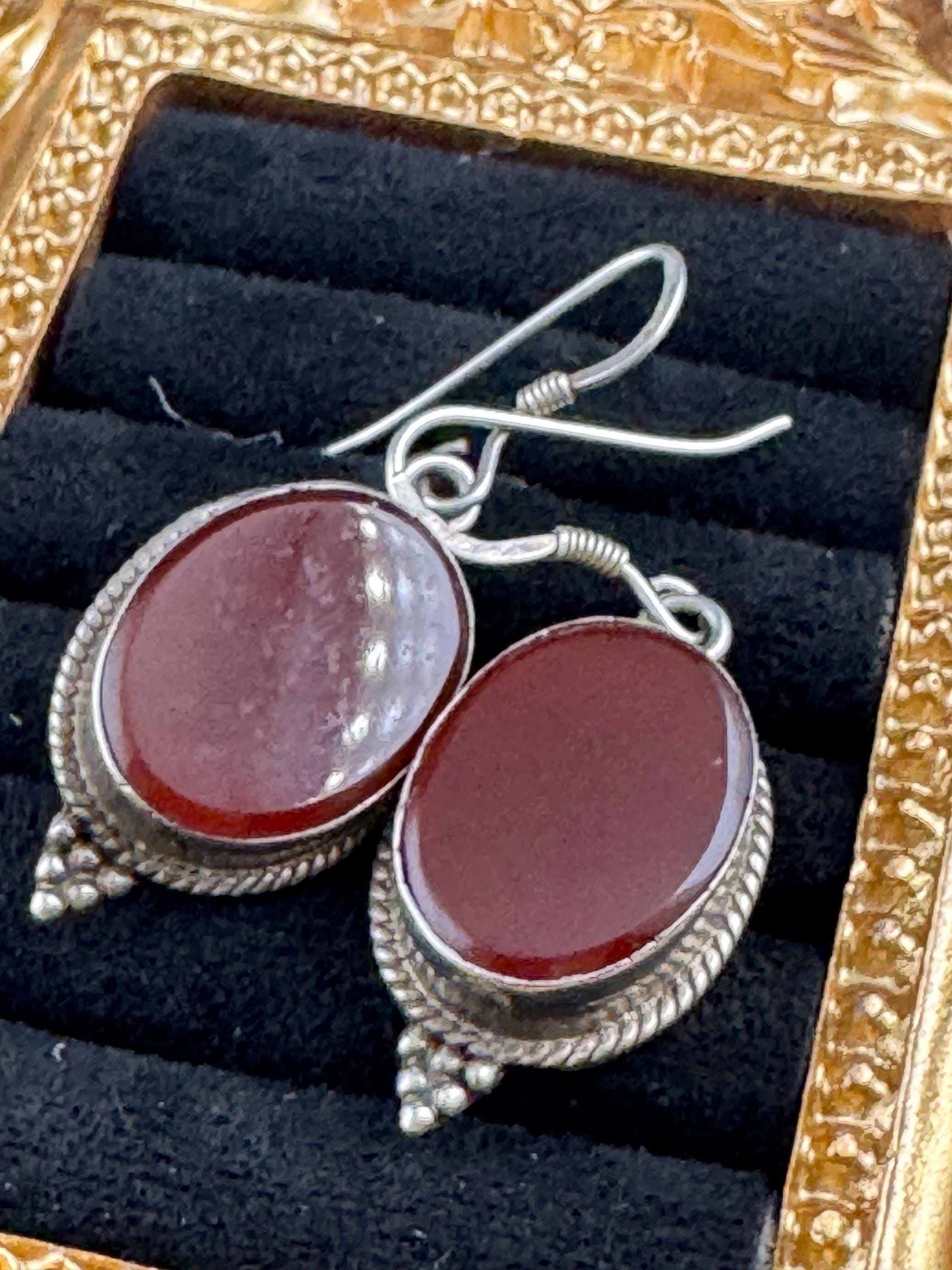 Natural carnelian gemstone 925 silver drop earrings for pierced ears