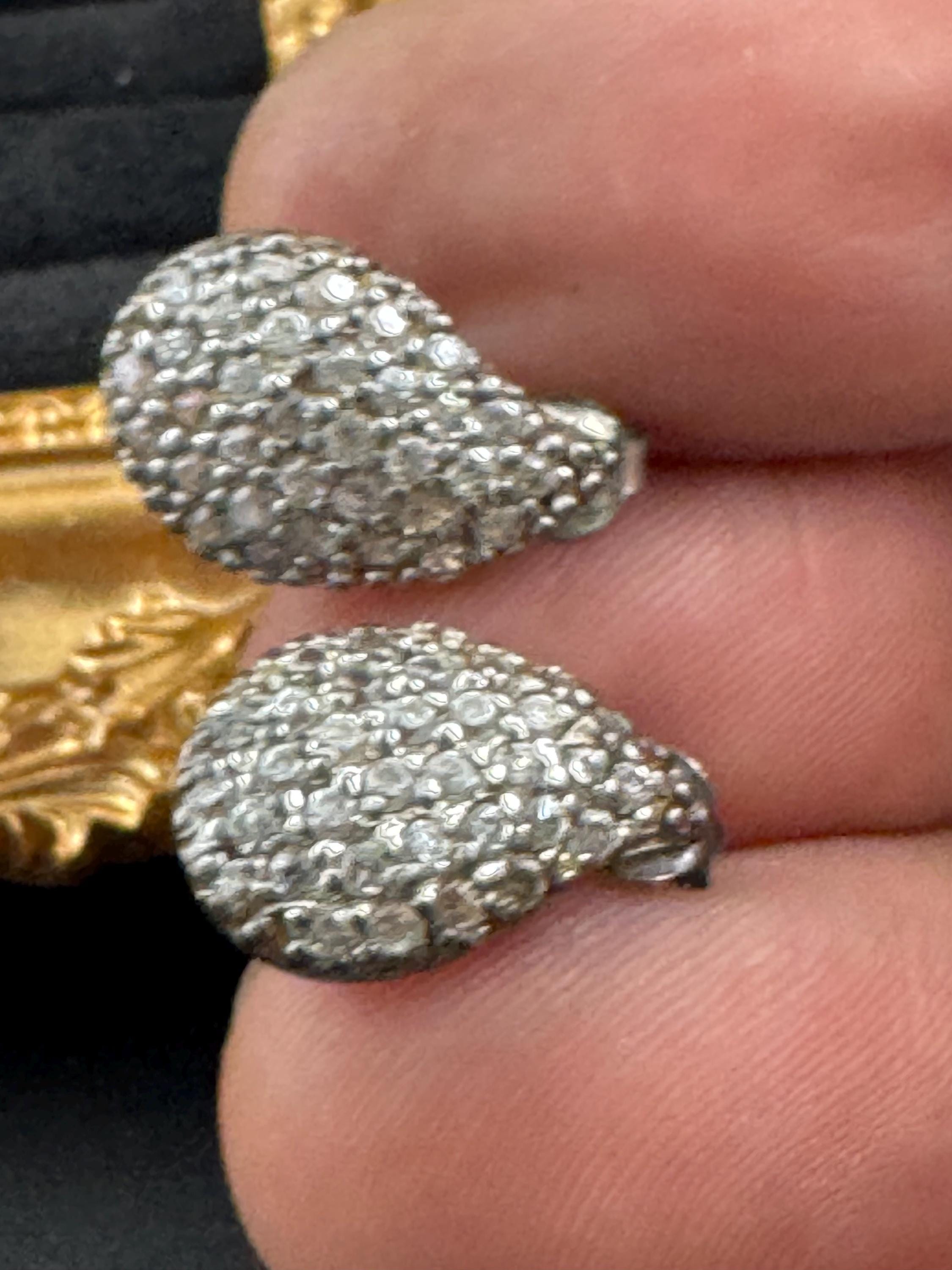 925 Sterling silver teardrop clear crystal diamanté stud earrings pierced