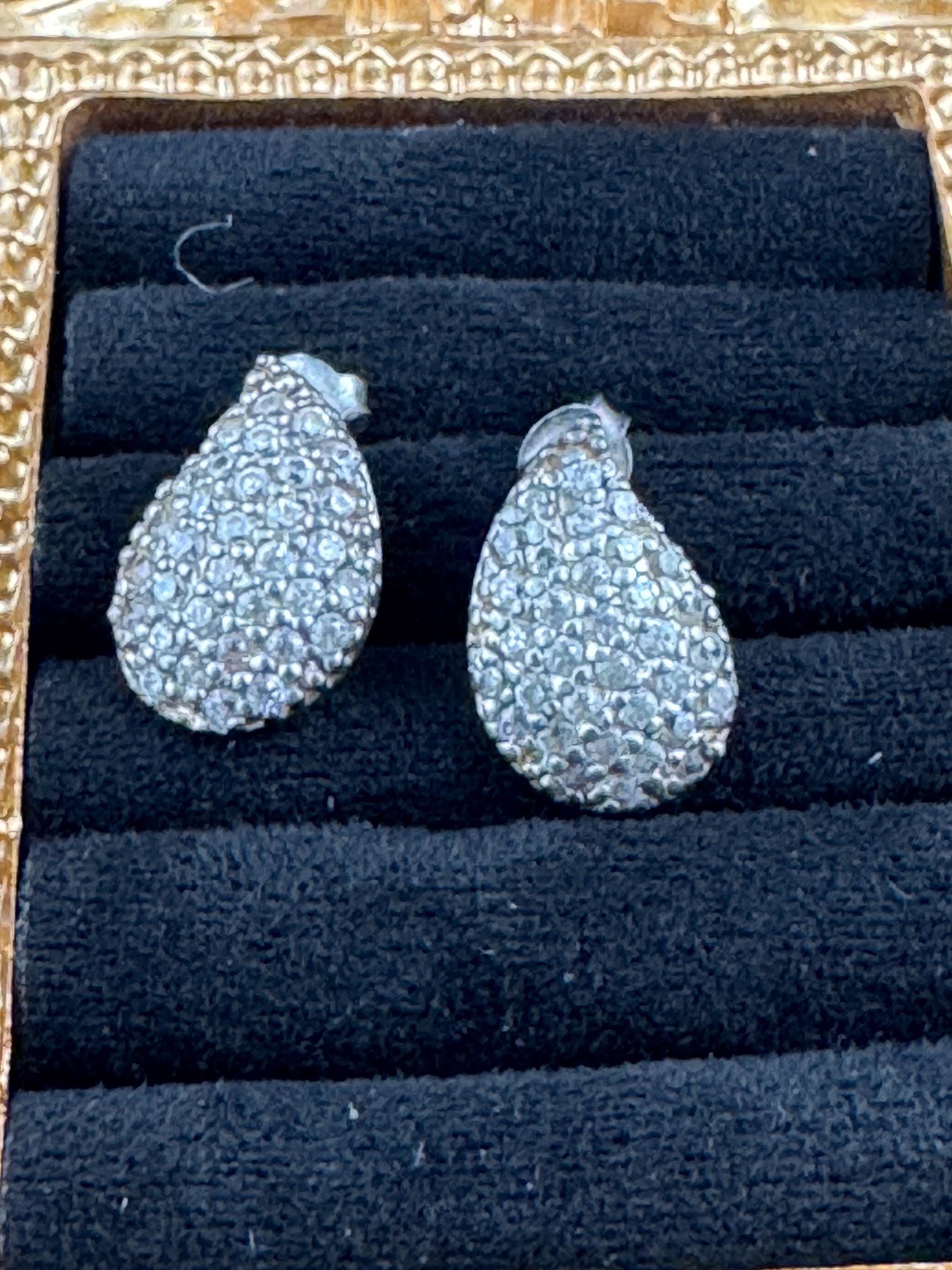 925 Sterling silver teardrop clear crystal diamanté stud earrings pierced