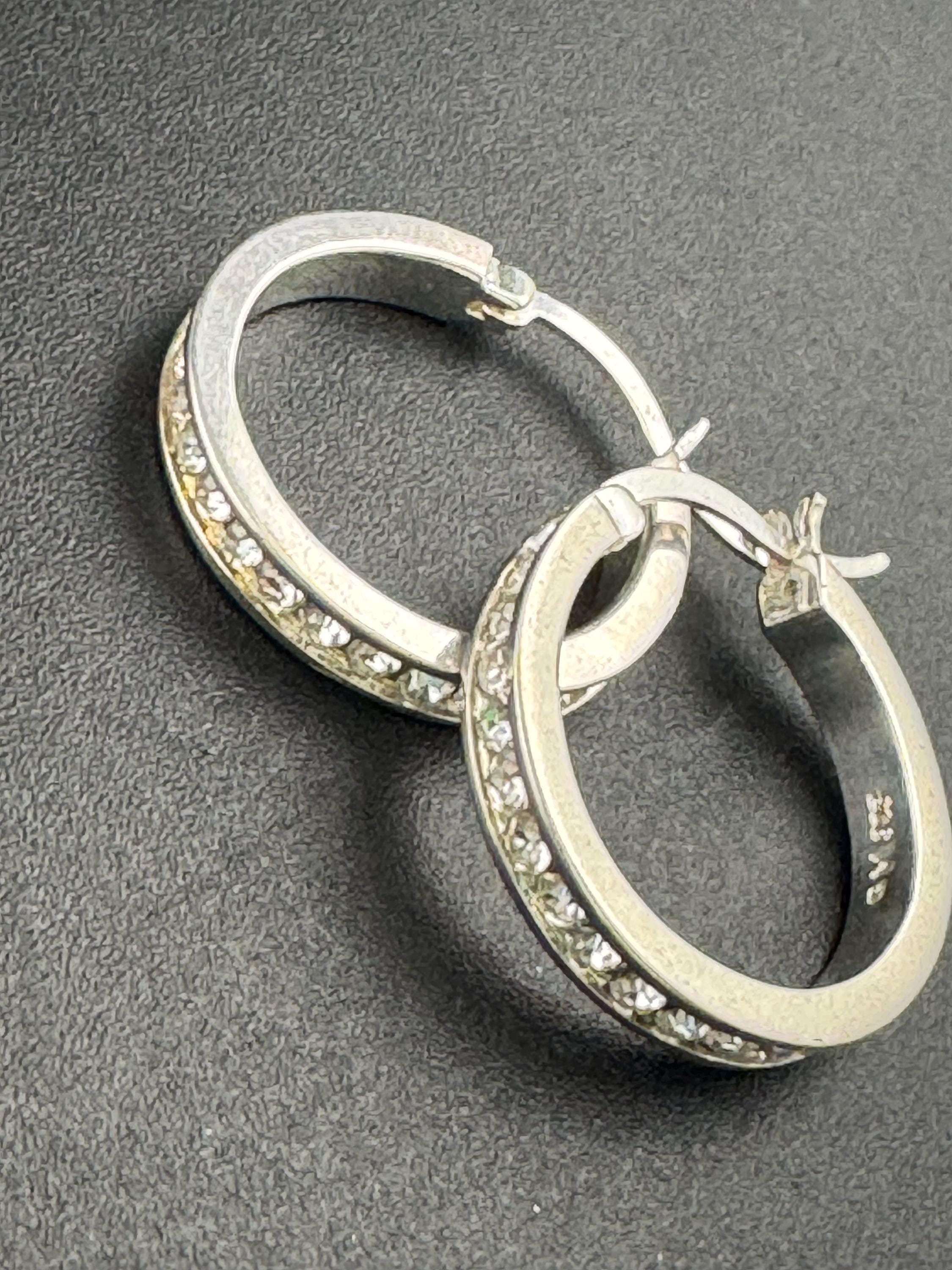 925 sterling silver diamanté 2.5cm hoop earrings for pierced ears 6.4 grams