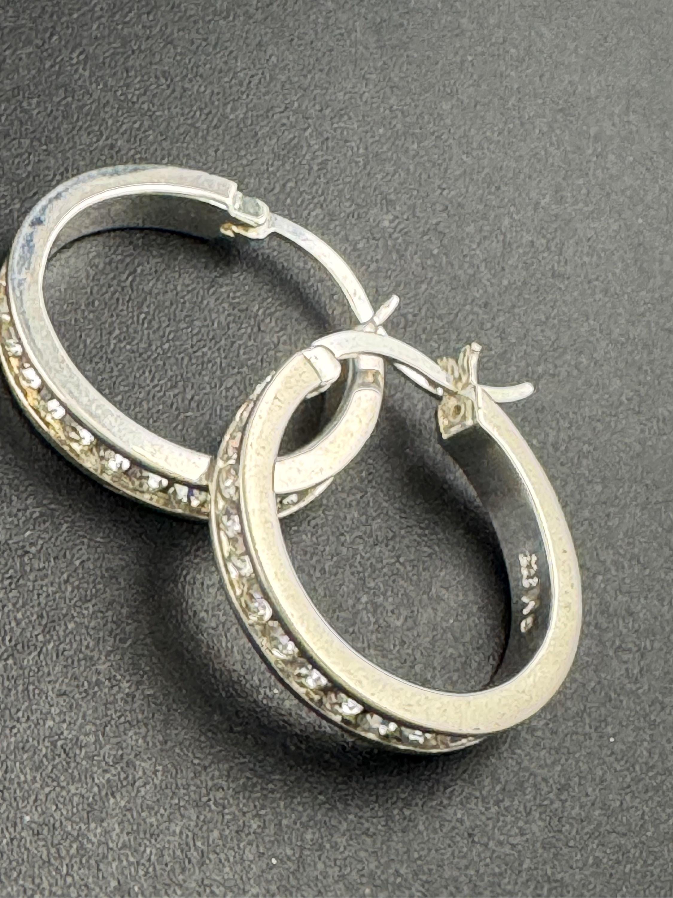 925 sterling silver diamanté 2.5cm hoop earrings for pierced ears 6.4 grams