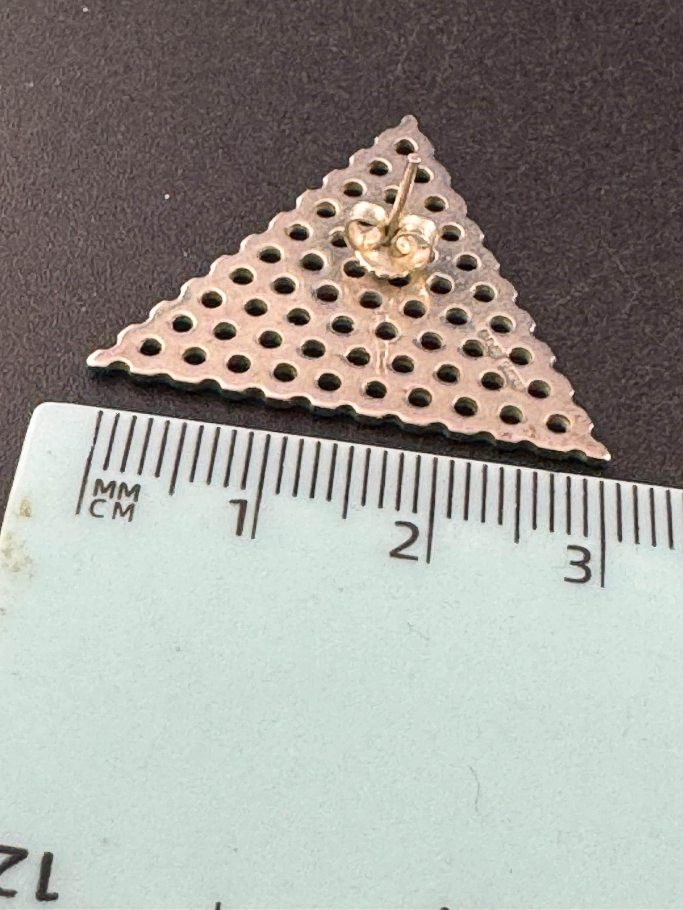 Vintage 925 modernist sterling silver triangule pierced stud earrings 3.4cm