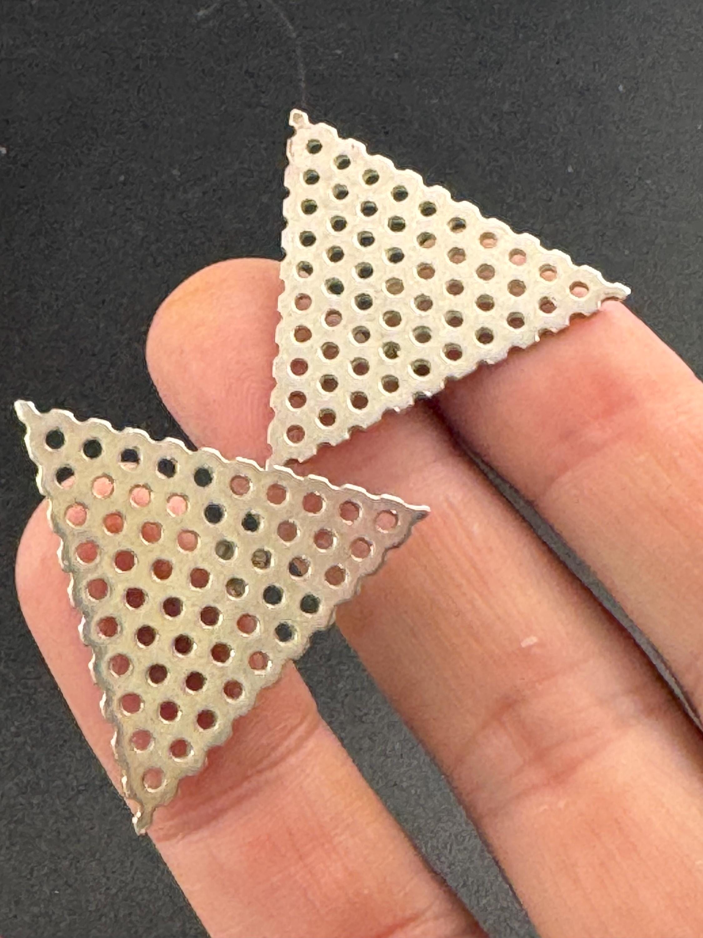 Vintage 925 modernist sterling silver triangule pierced stud earrings 3.4cm