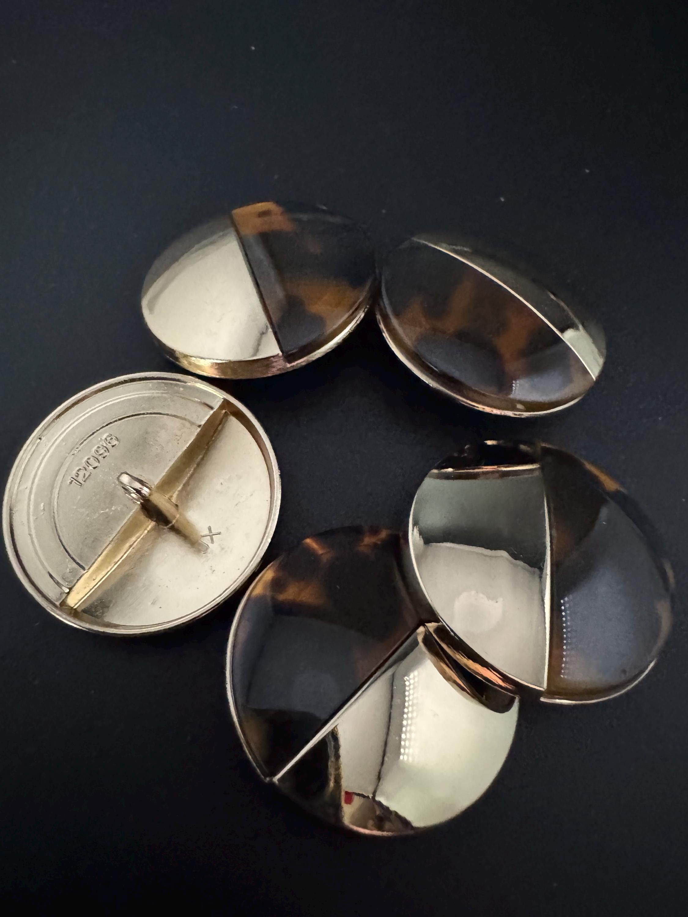 30mm Tortoiseshell Buttons, Gold & Brown Acrylic metal 5 pieces