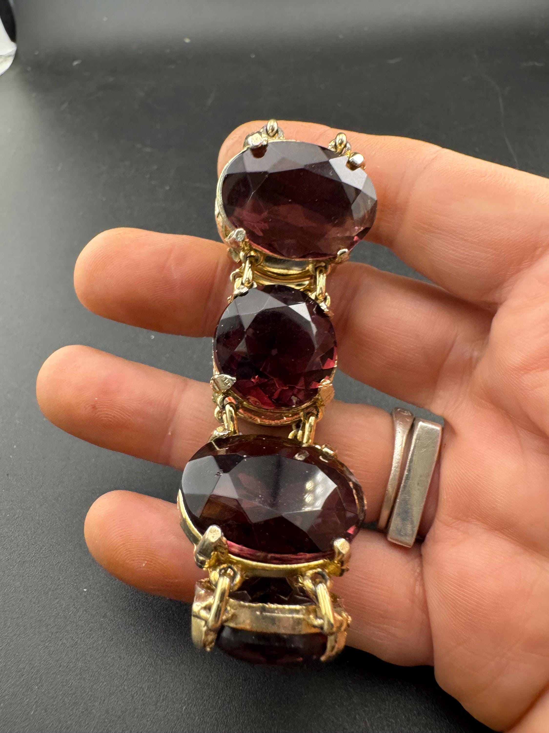 vintage purple Glass cocktail bracelet, 18cm gold tone