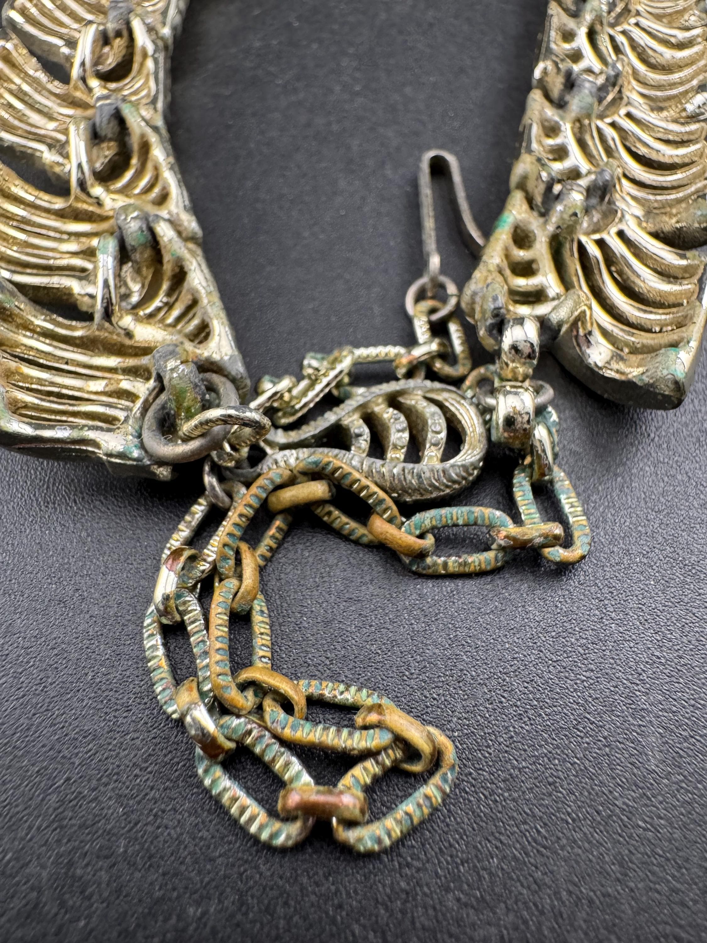 Vintage geometric panel Link choker necklace with wear, as found gold tone